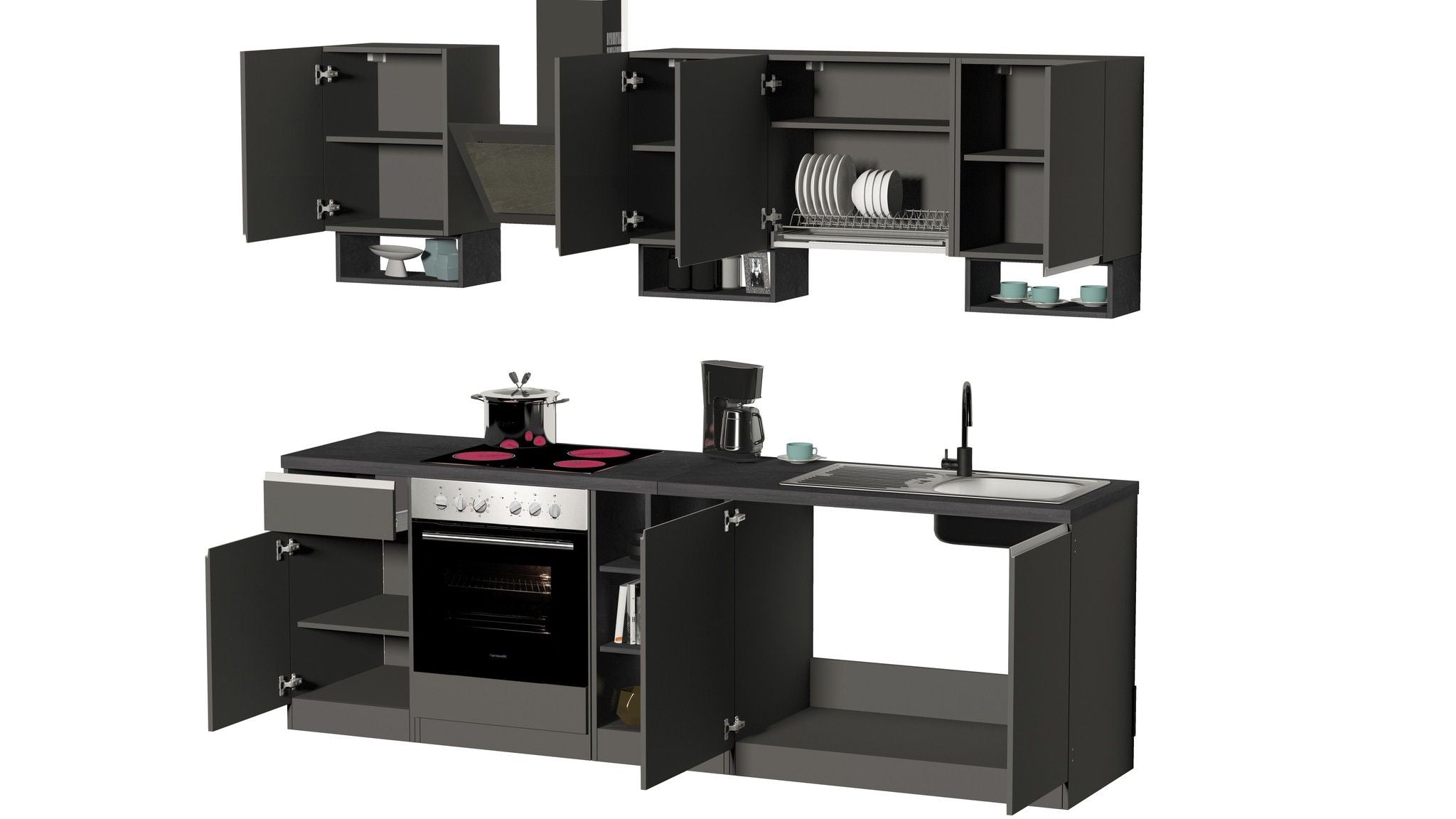 Cucina lineare SOLE da 256 cm, composizione 1.