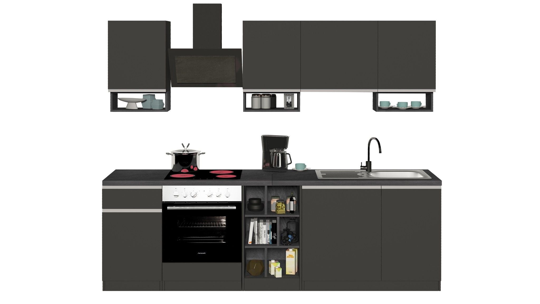 Cucina lineare SOLE da 256 cm, composizione 1.
