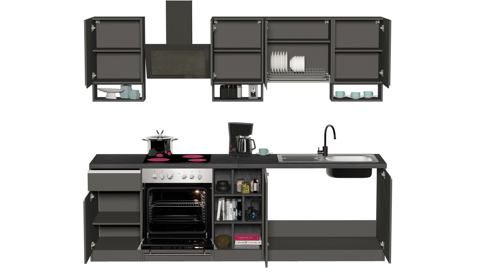 Cucina lineare SOLE da 256 cm, composizione 1.