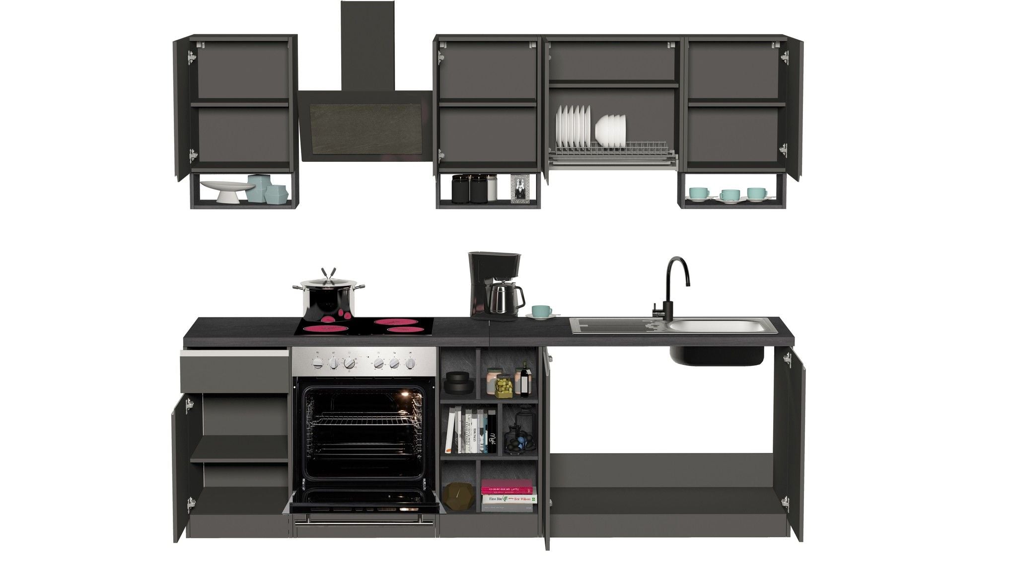 Cucina lineare SOLE da 256 cm, composizione 1.