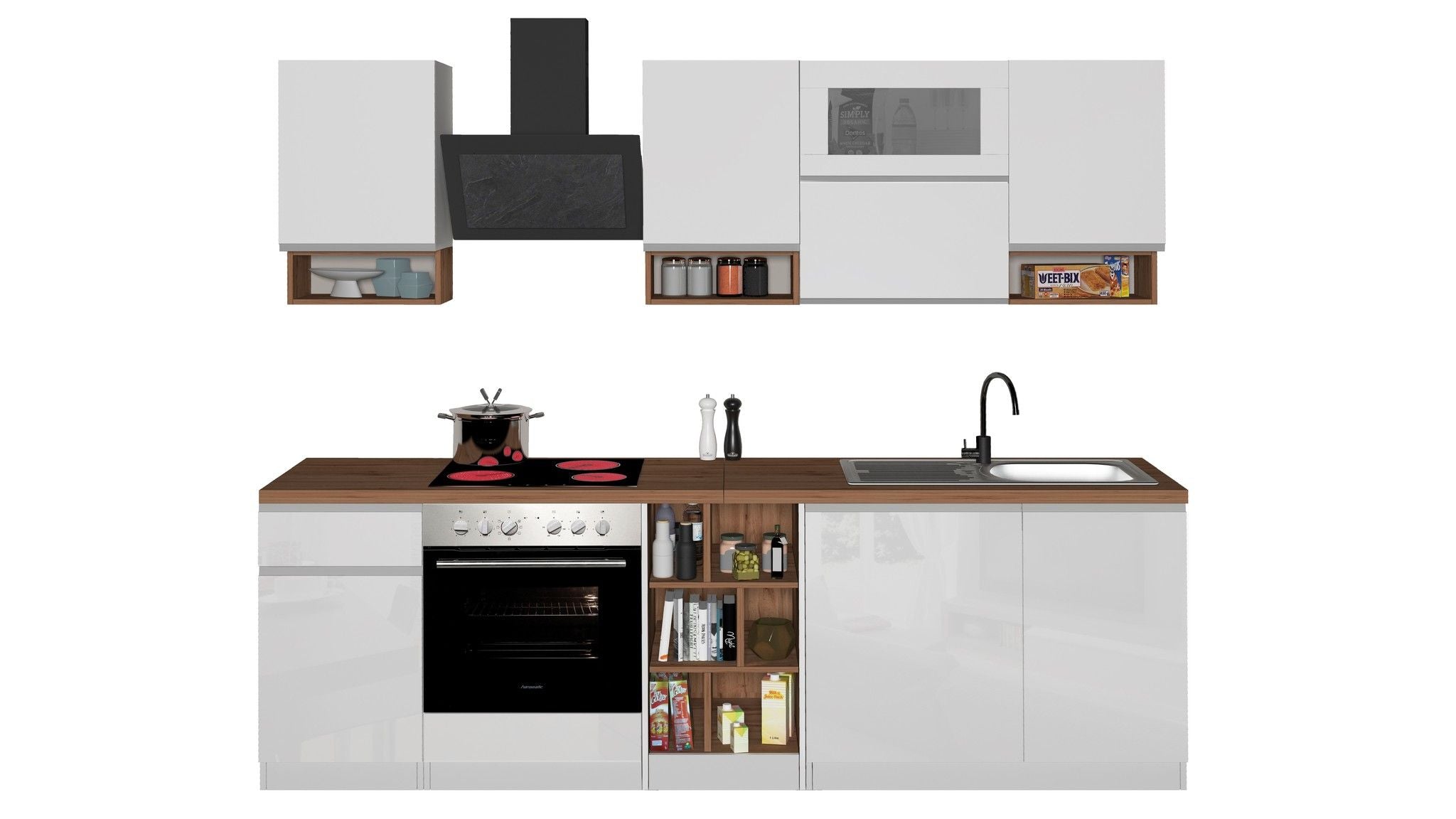 Cucina lineare SOLE 256 cm, composizione 2
