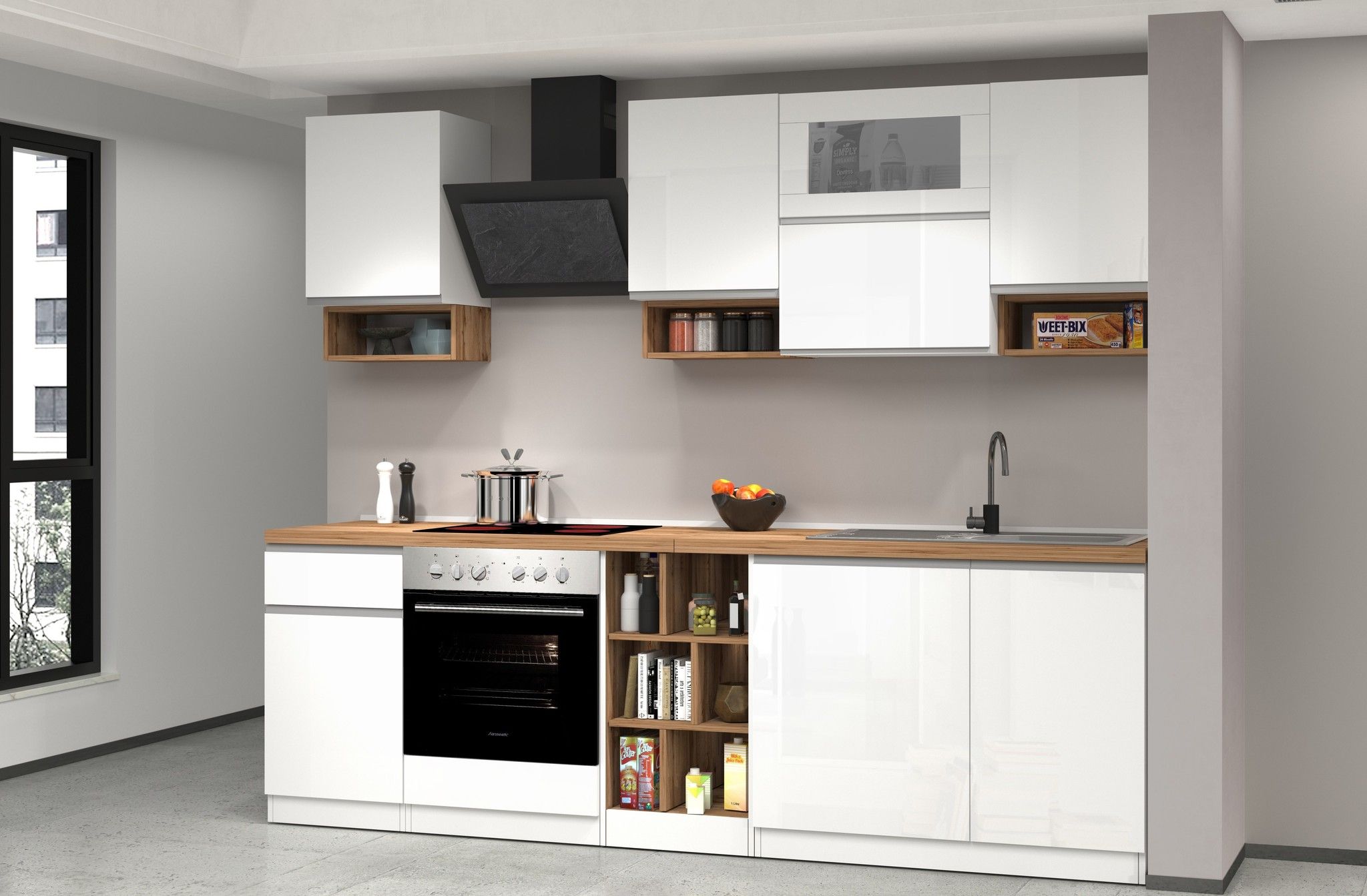Cucina lineare SOLE 256 cm, composizione 2