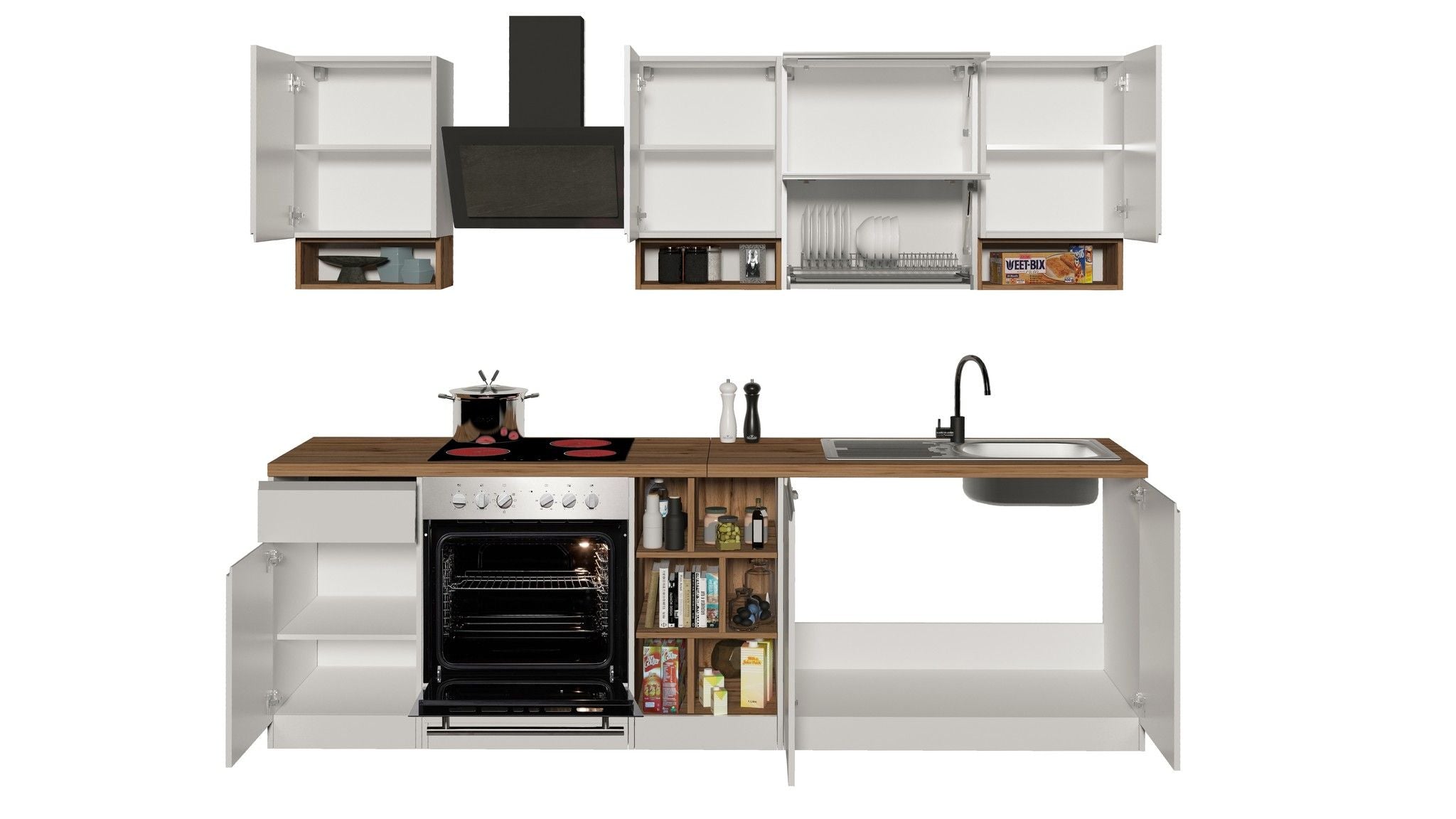 Cucina lineare SOLE 256 cm, composizione 2