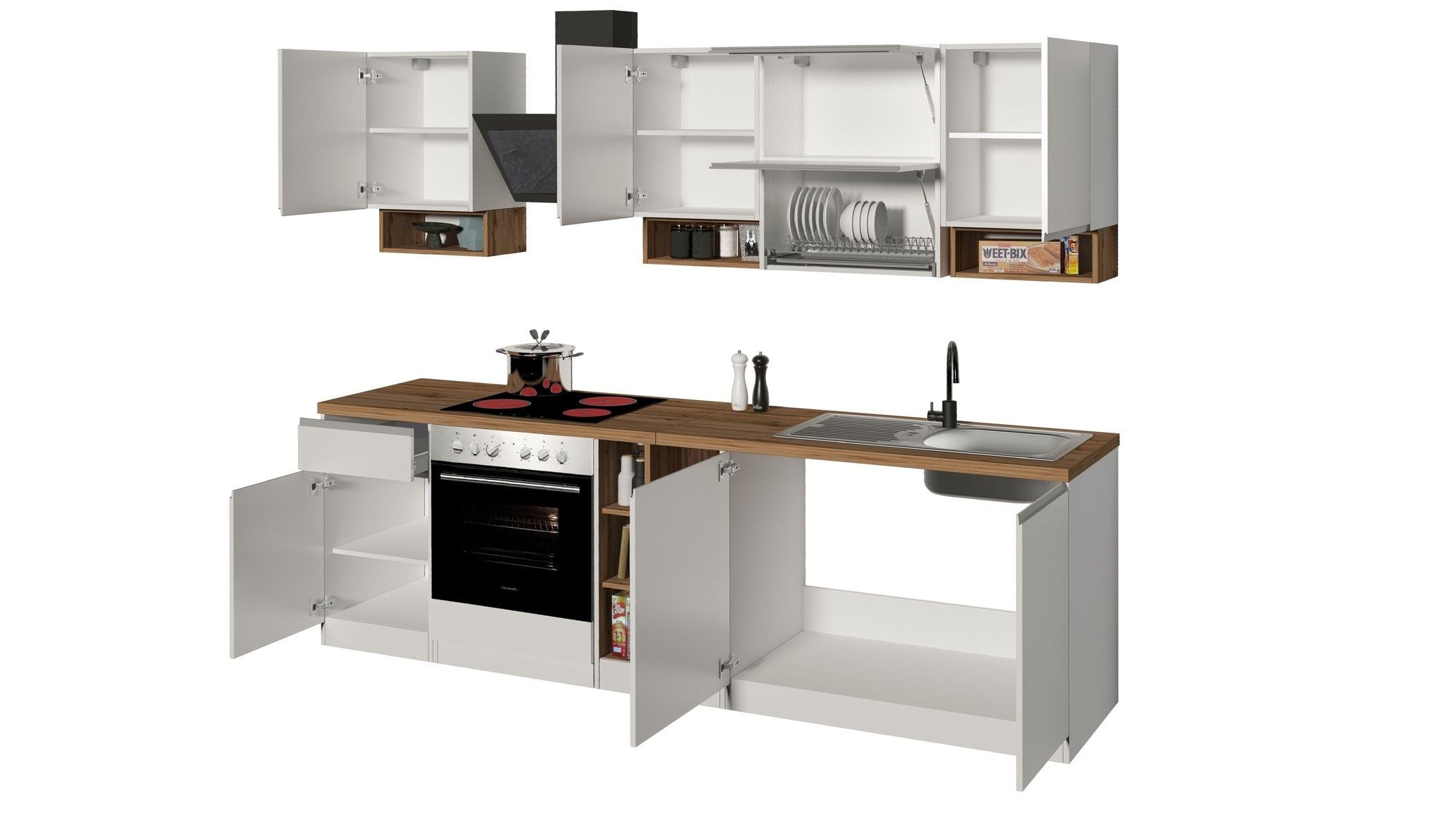 Cucina lineare SOLE 256 cm, composizione 2