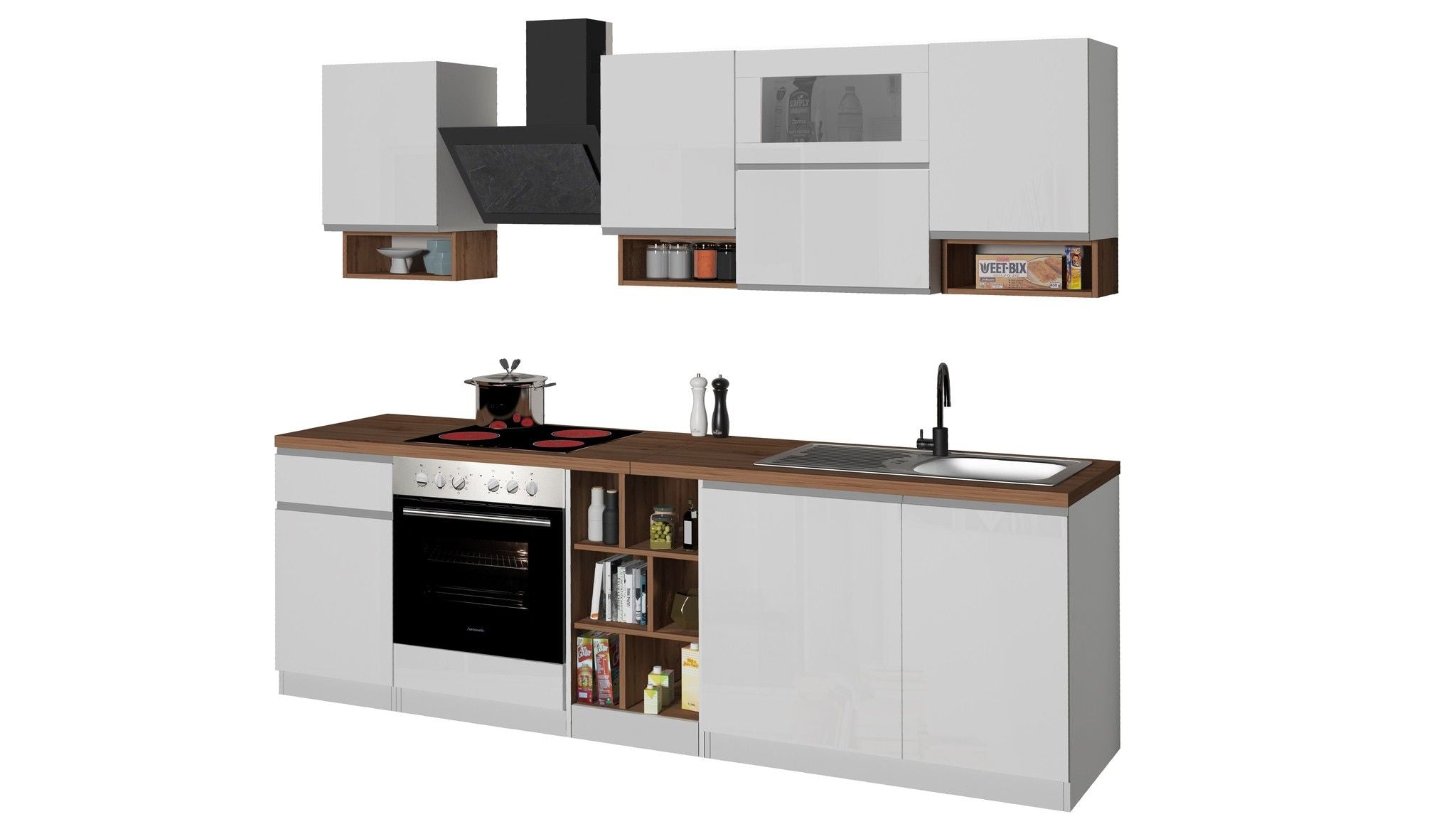 Cucina lineare SOLE 256 cm, composizione 2