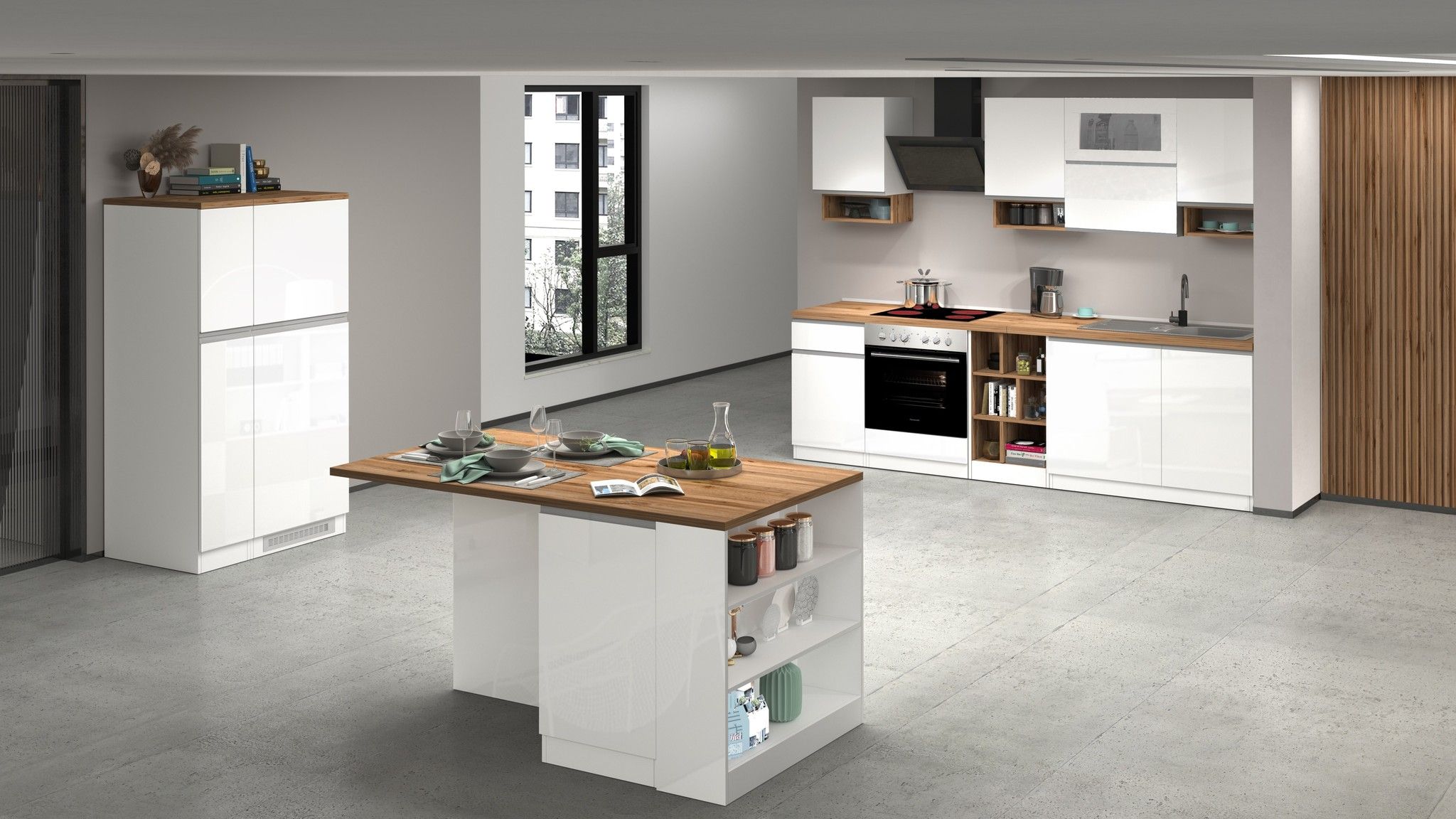Cucina lineare SOLE 256 cm, composizione 2