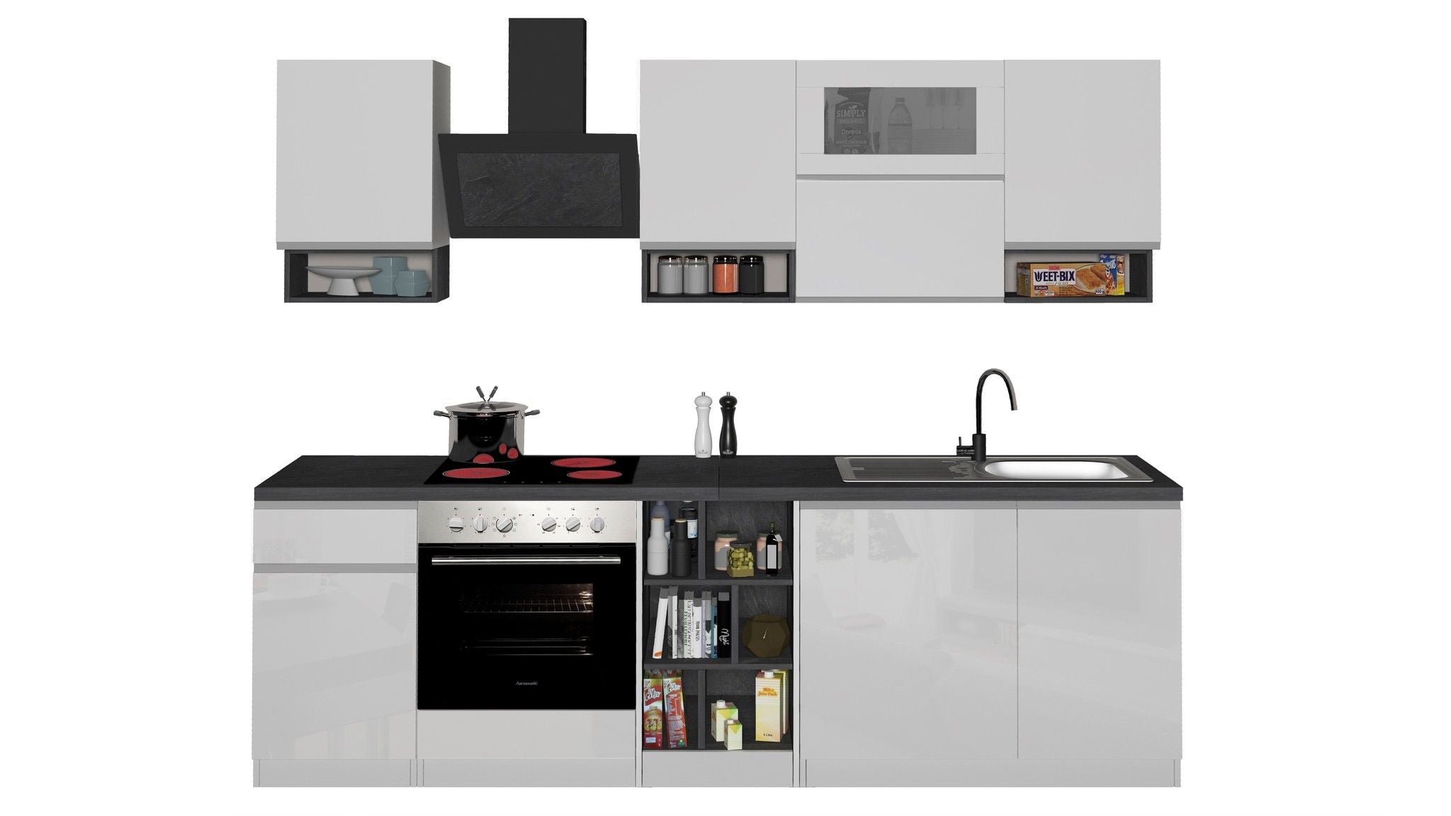 Cucina lineare SOLE 256 cm, composizione 2