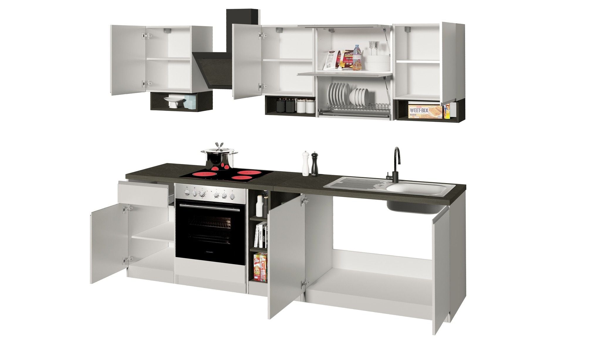 Cucina lineare SOLE 256 cm, composizione 2