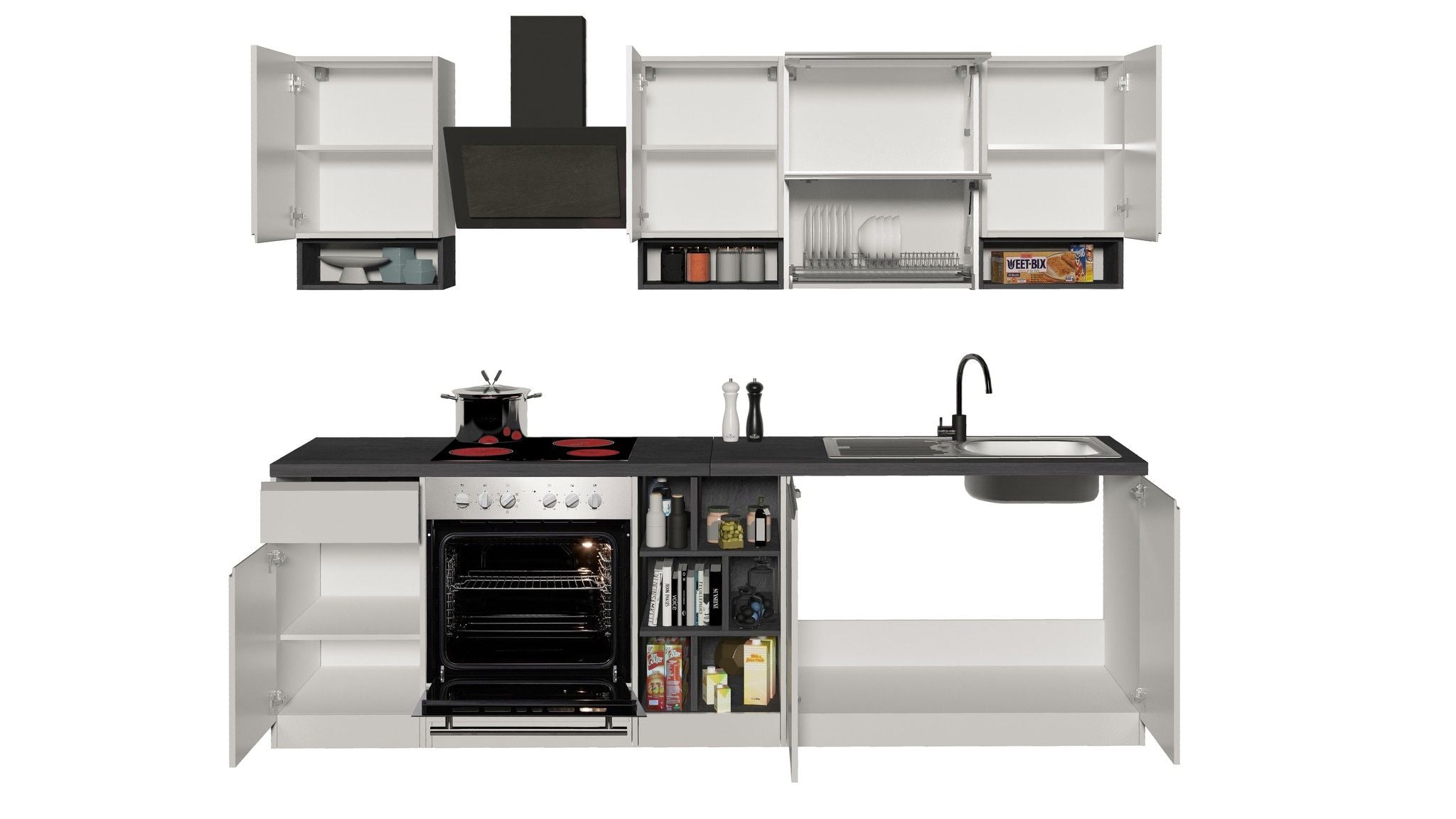 Cucina lineare SOLE 256 cm, composizione 2