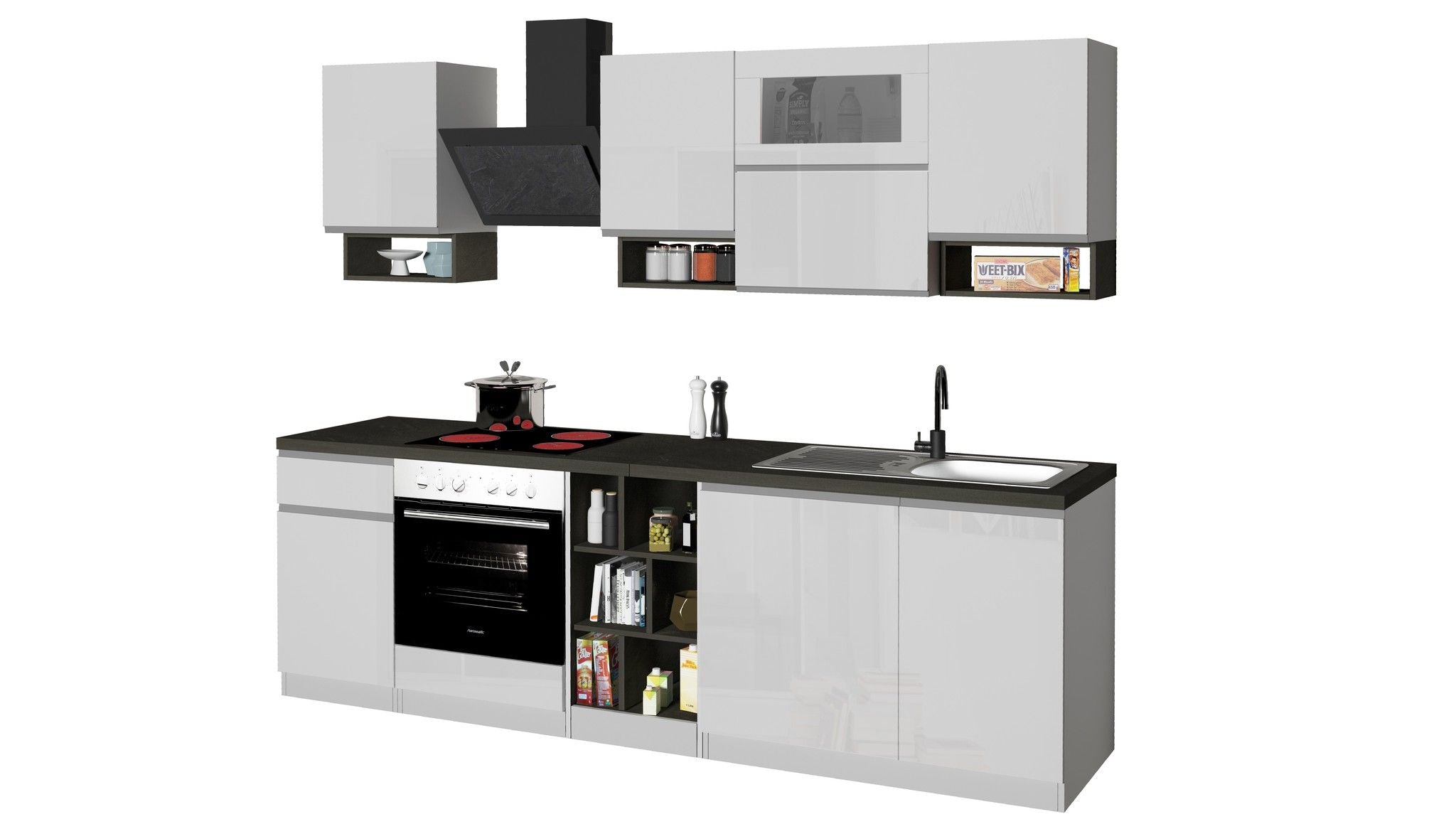 Cucina lineare SOLE 256 cm, composizione 2
