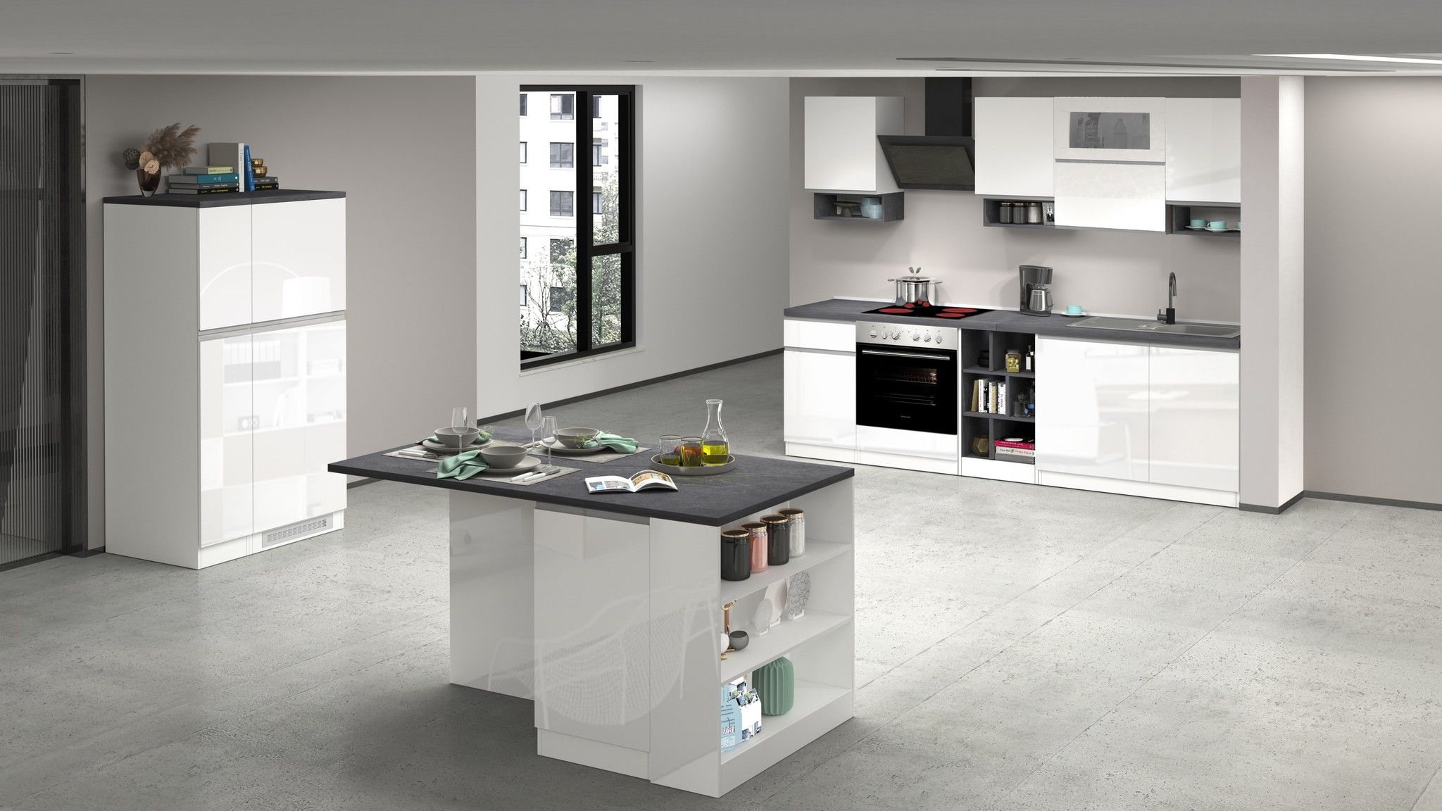 Cucina lineare SOLE 256 cm, composizione 2