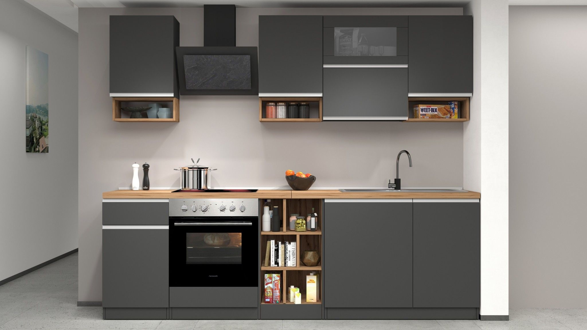Cucina lineare SOLE 256 cm, composizione 2.
