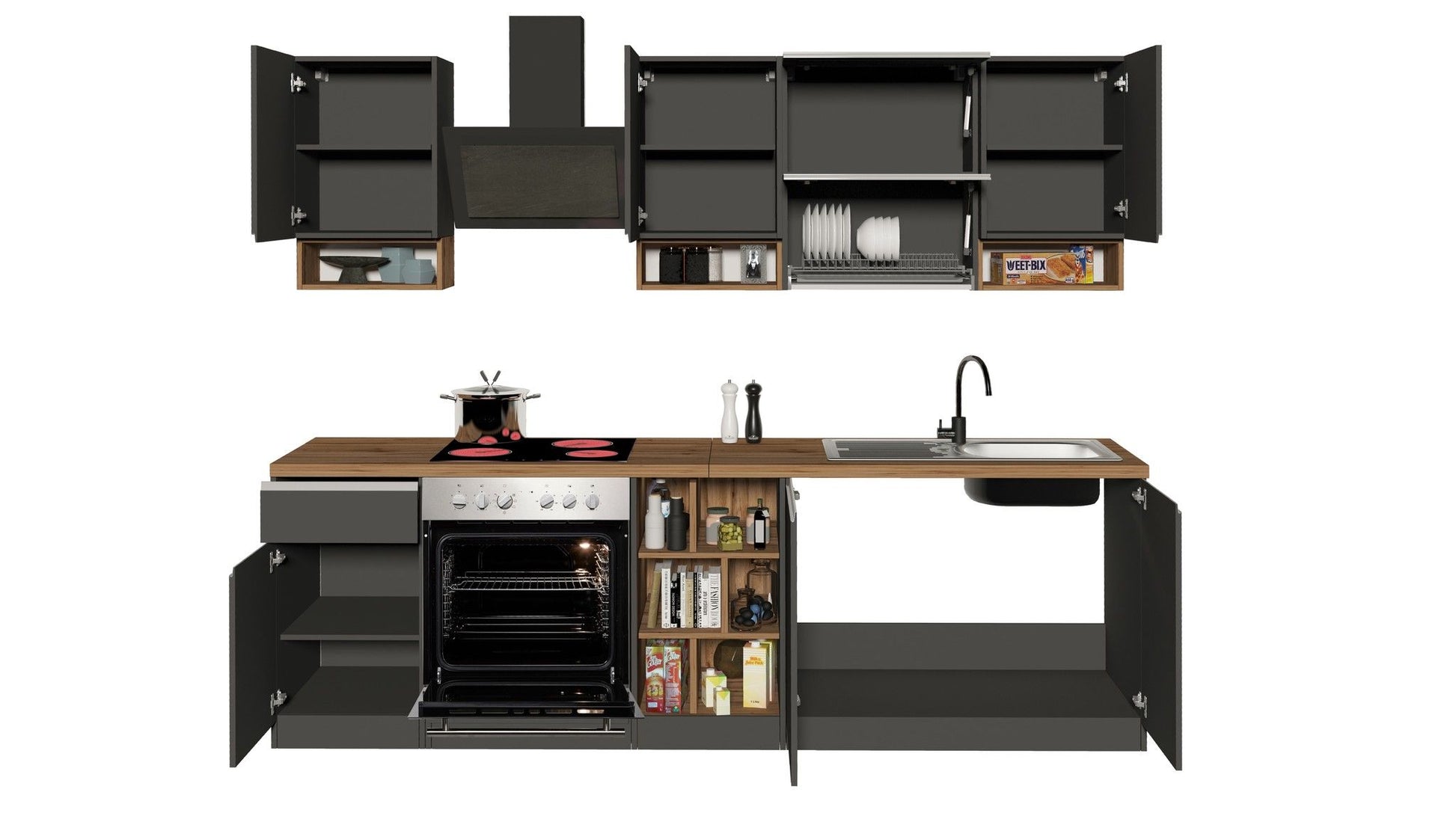 Cucina lineare SOLE 256 cm, composizione 2.