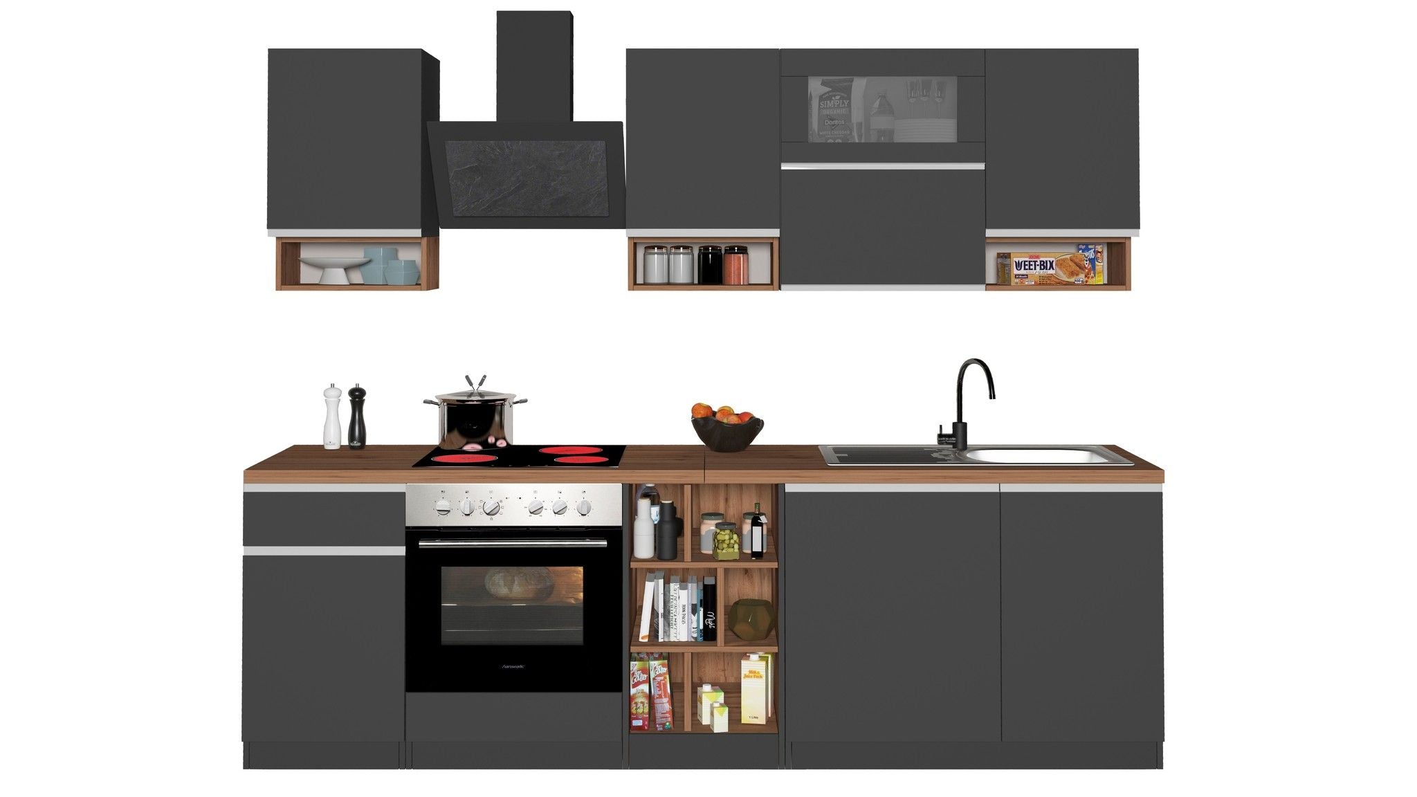 Cucina lineare SOLE 256 cm, composizione 2.