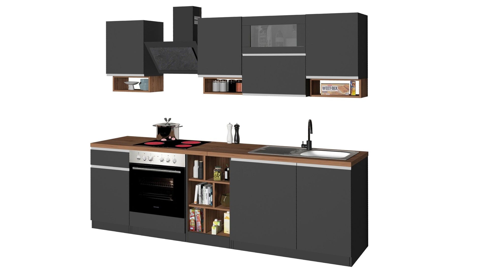 Cucina lineare SOLE 256 cm, composizione 2.