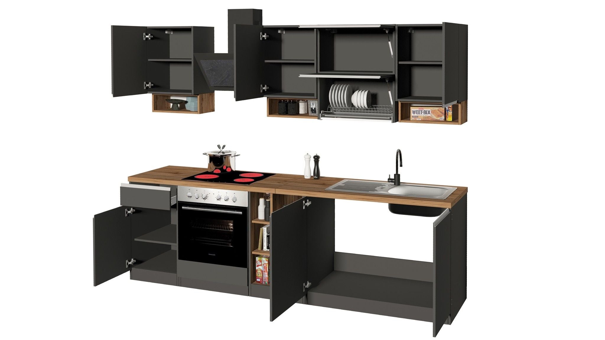 Cucina lineare SOLE 256 cm, composizione 2.