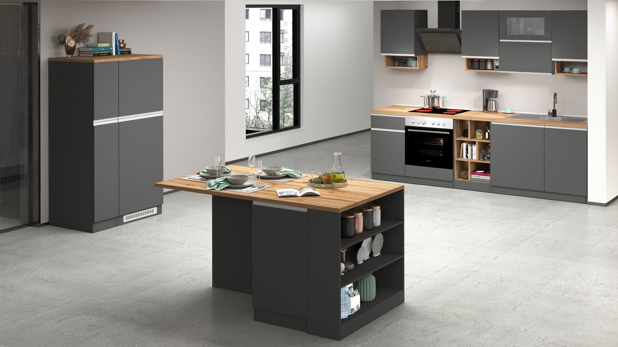 Cucina lineare SOLE 256 cm, composizione 2