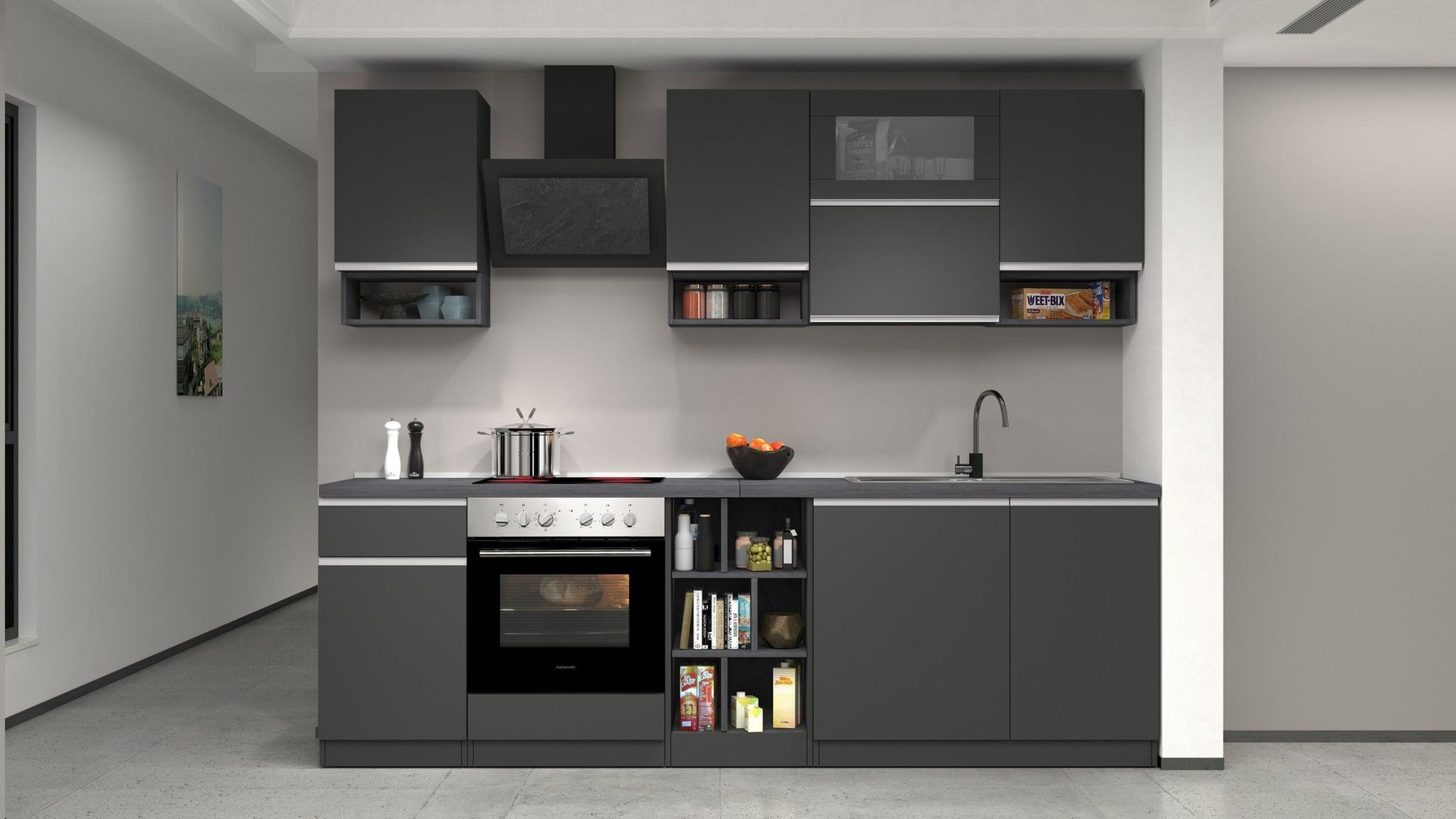 Cucina lineare SOLE 256 cm, composizione 2.