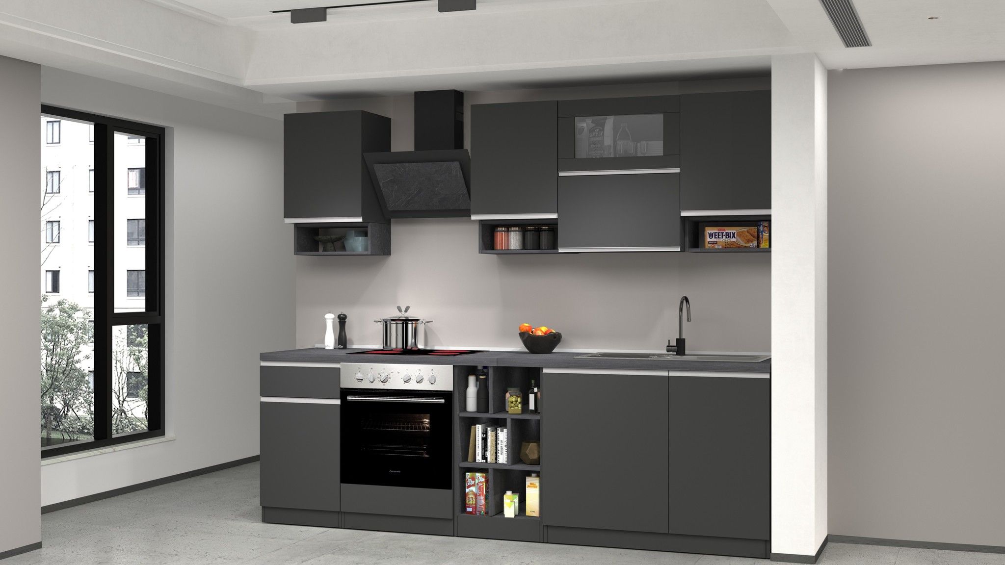 Cucina lineare SOLE 256 cm, composizione 2.