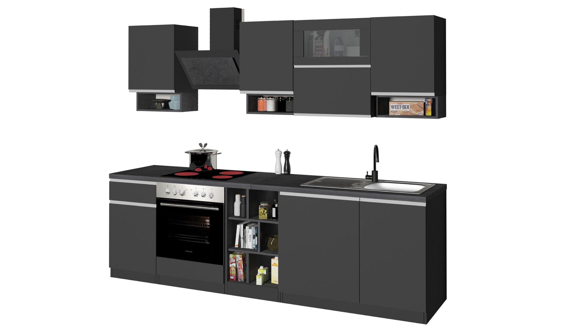 Cucina lineare SOLE 256 cm, composizione 2.