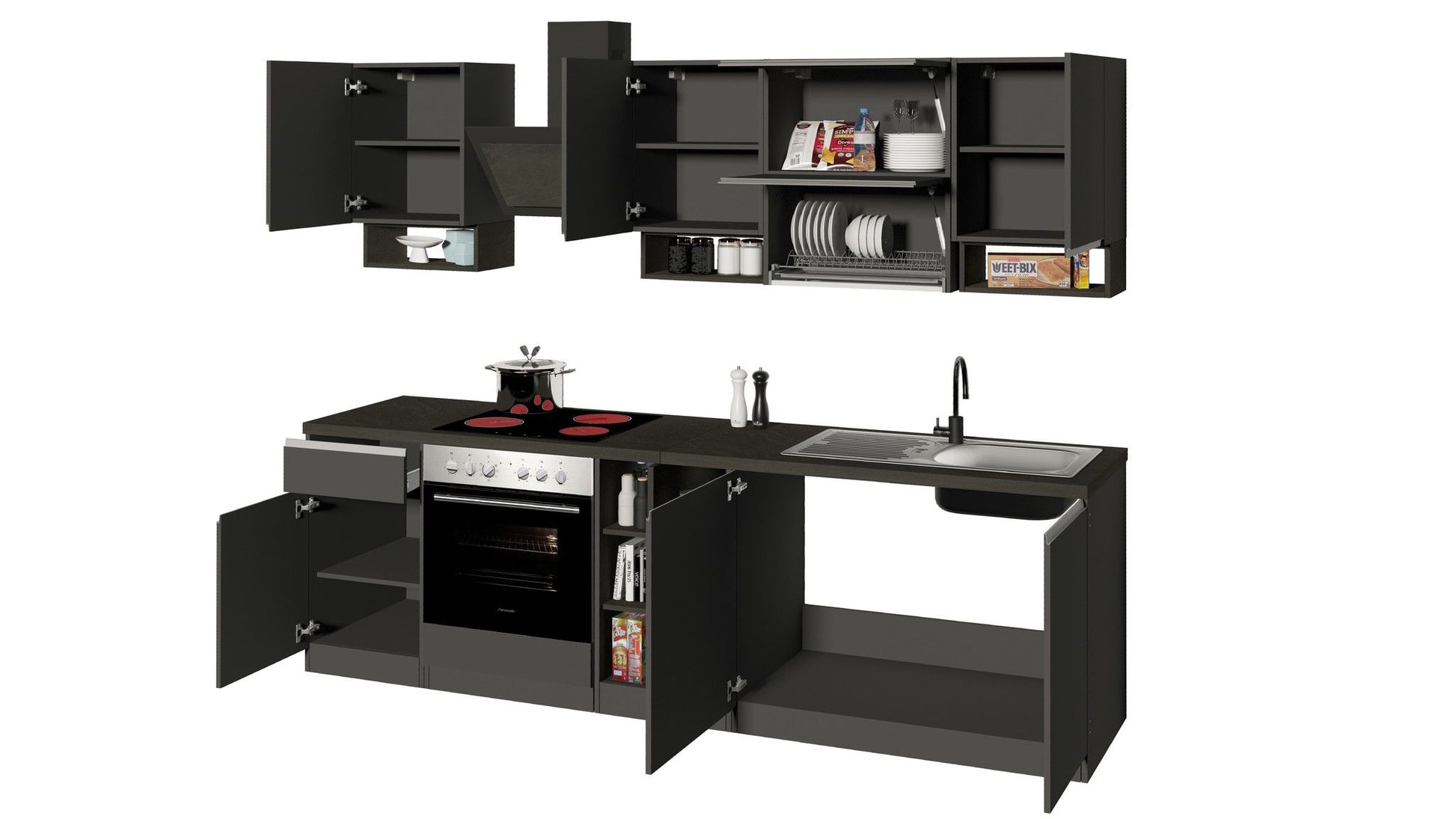Cucina lineare SOLE 256 cm, composizione 2.