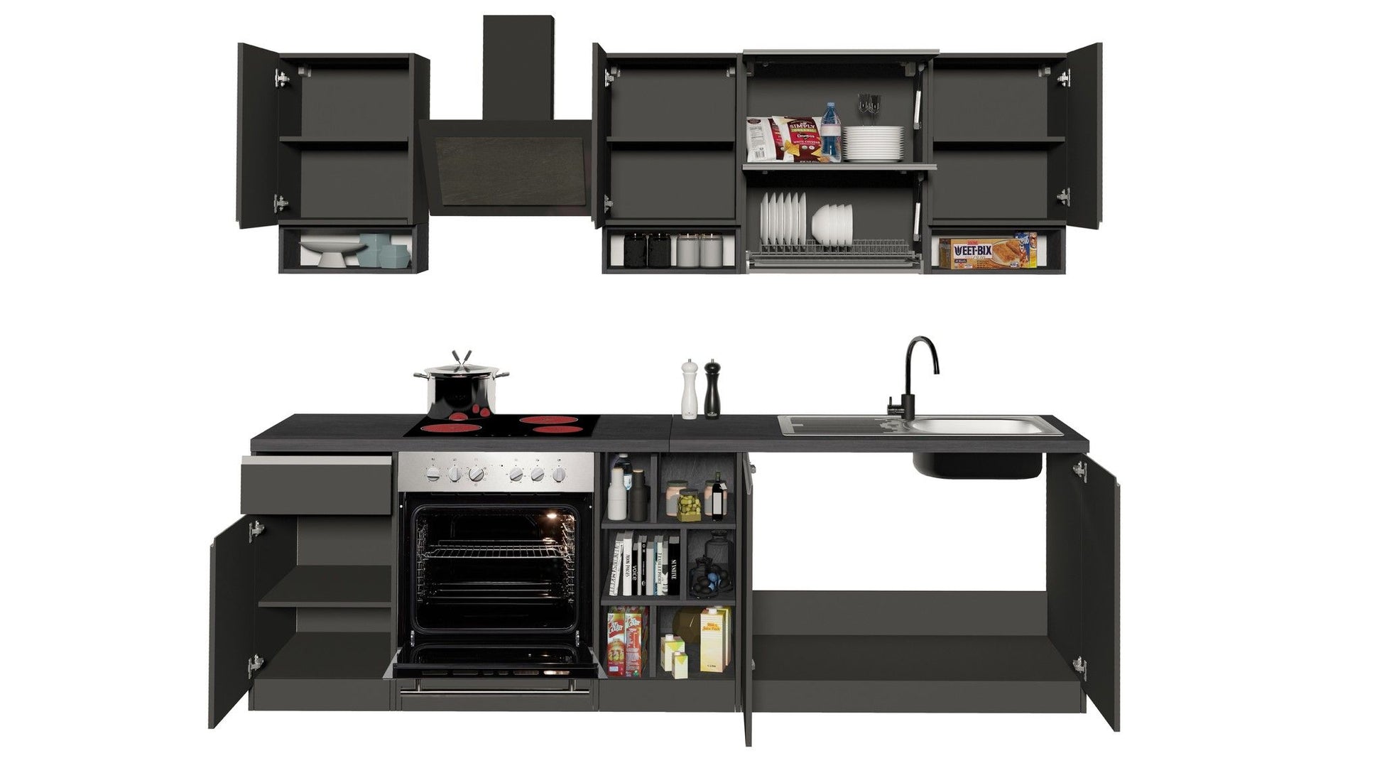 Cucina lineare SOLE 256 cm, composizione 2.
