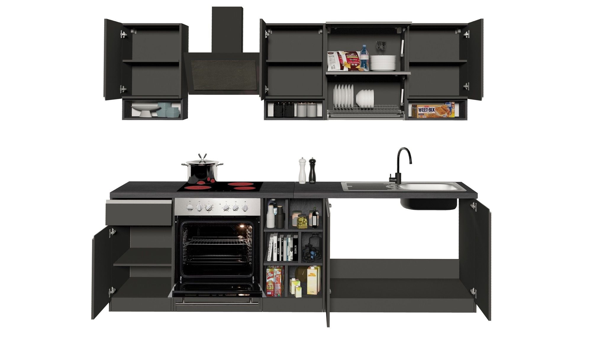 Cucina lineare SOLE 256 cm, composizione 2.