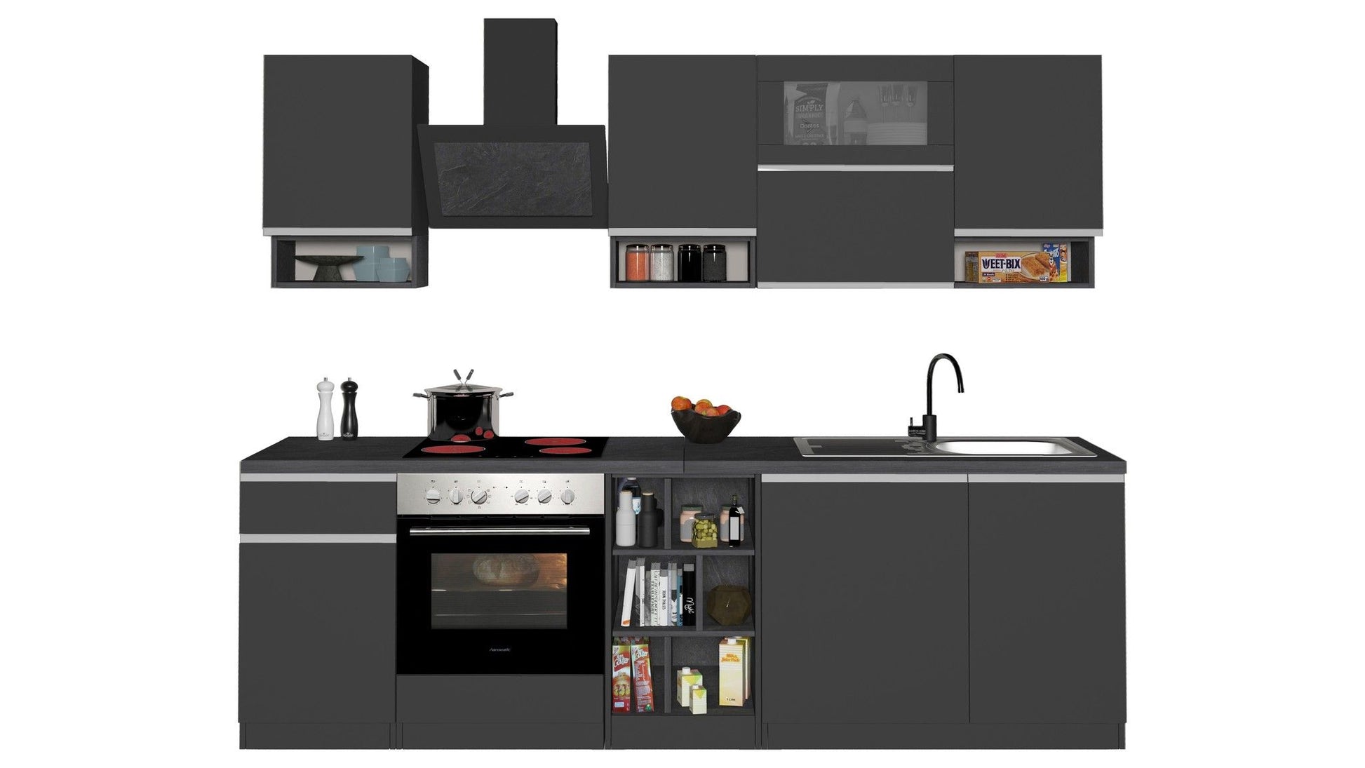 Cucina lineare SOLE 256 cm, composizione 2.