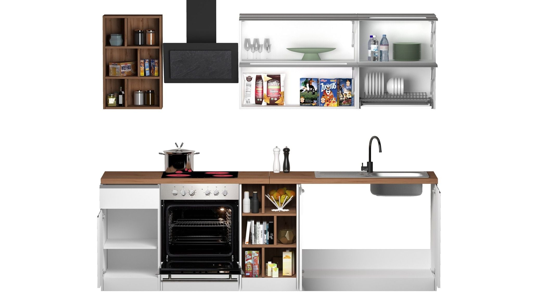 Cucina lineare SOLE 256 cm, composizione 3