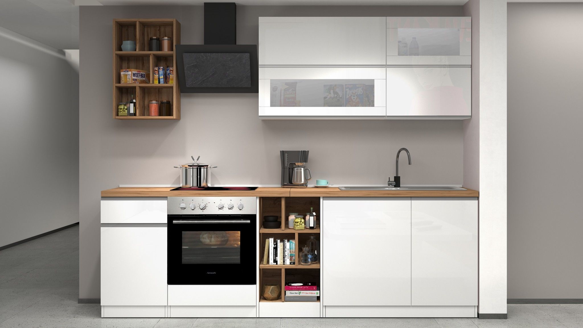 Cucina lineare SOLE 256 cm, composizione 3