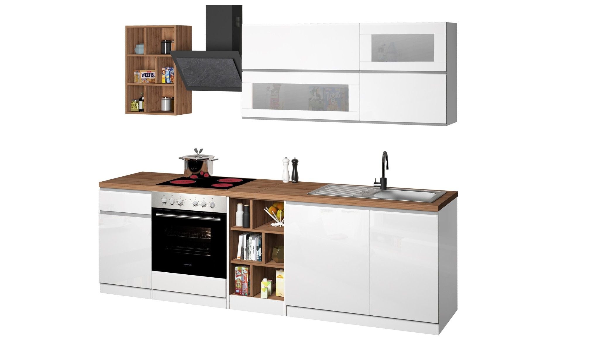 Cucina lineare SOLE 256 cm, composizione 3