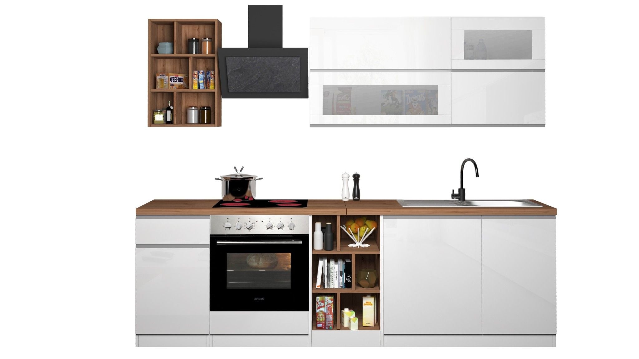 Cucina lineare SOLE 256 cm, composizione 3