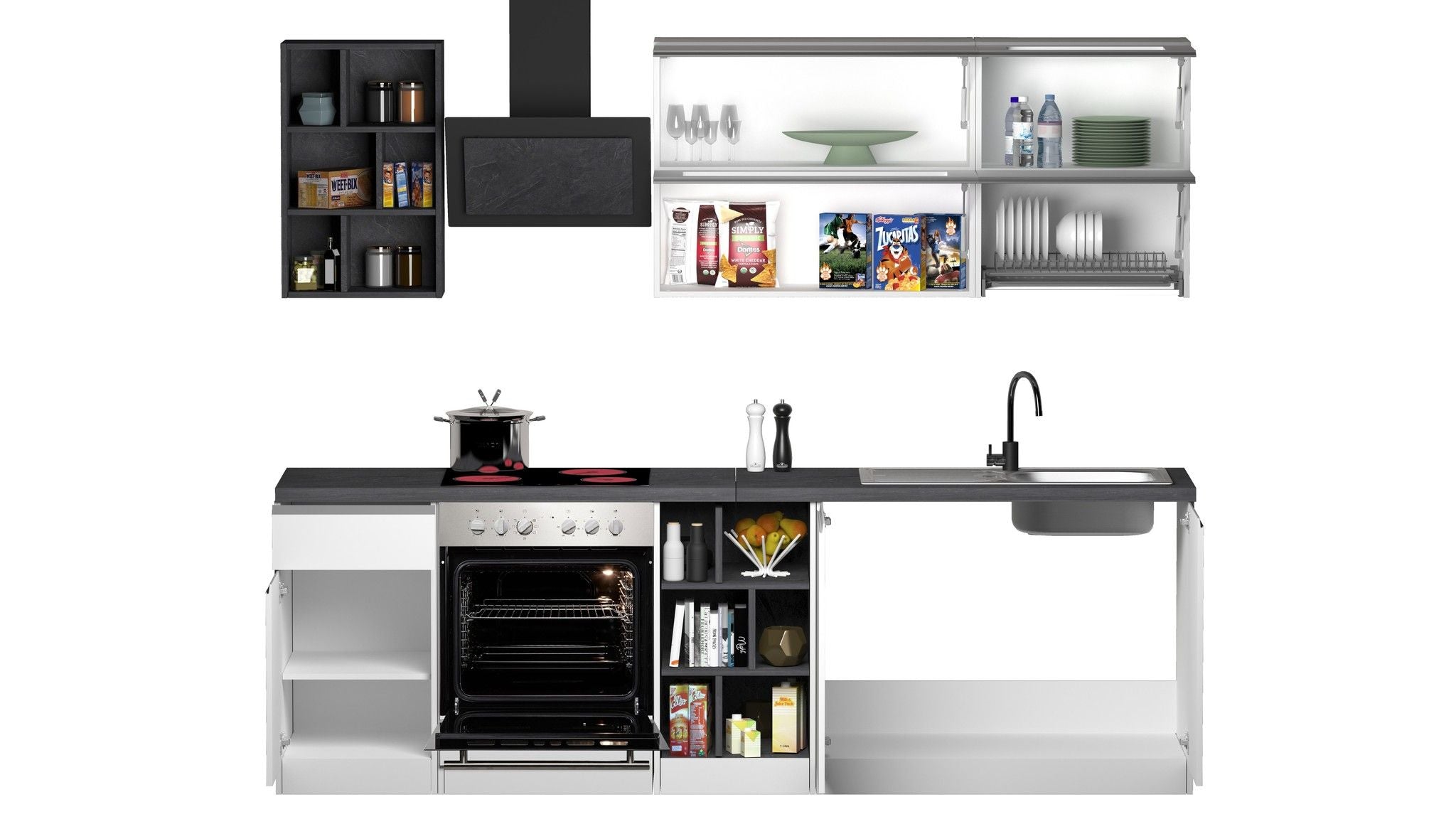 Cucina lineare SOLE 256 cm, composizione 3