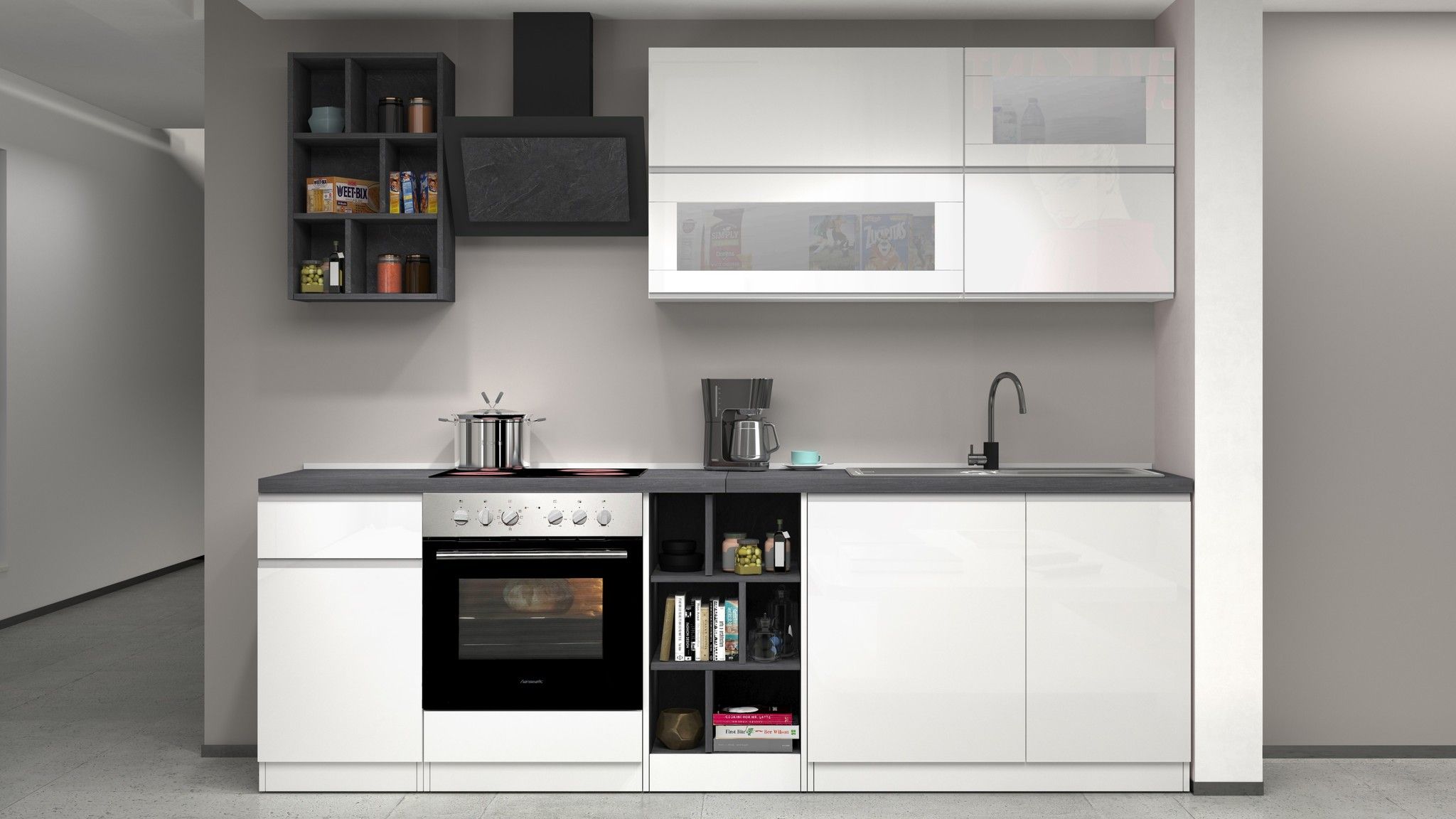 Cucina lineare SOLE 256 cm, composizione 3