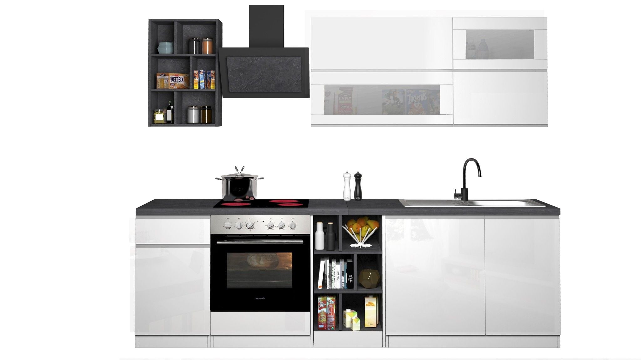 Cucina lineare SOLE 256 cm, composizione 3