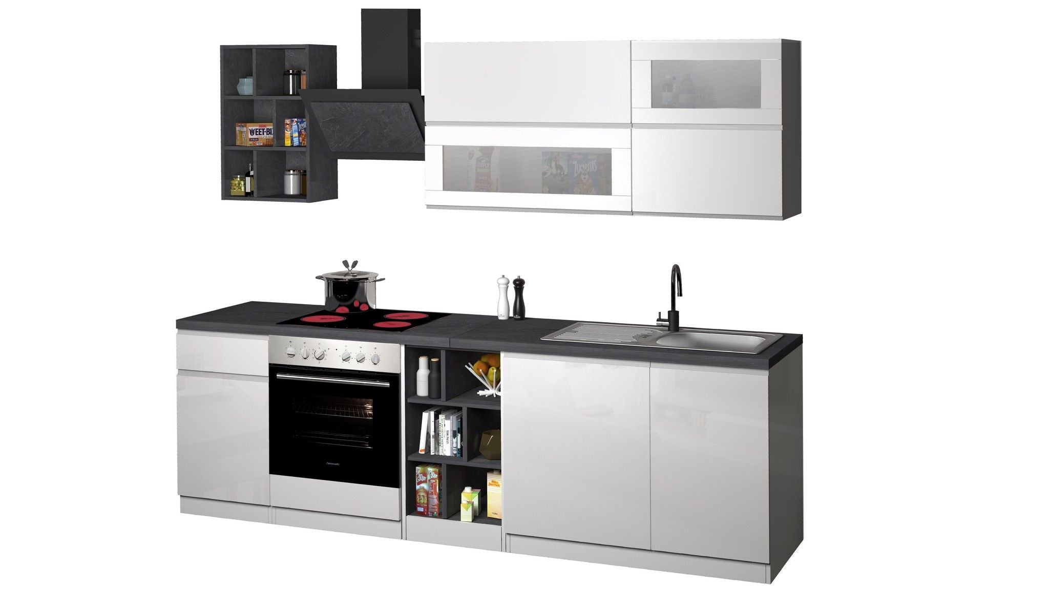 Cucina lineare SOLE 256 cm, composizione 3