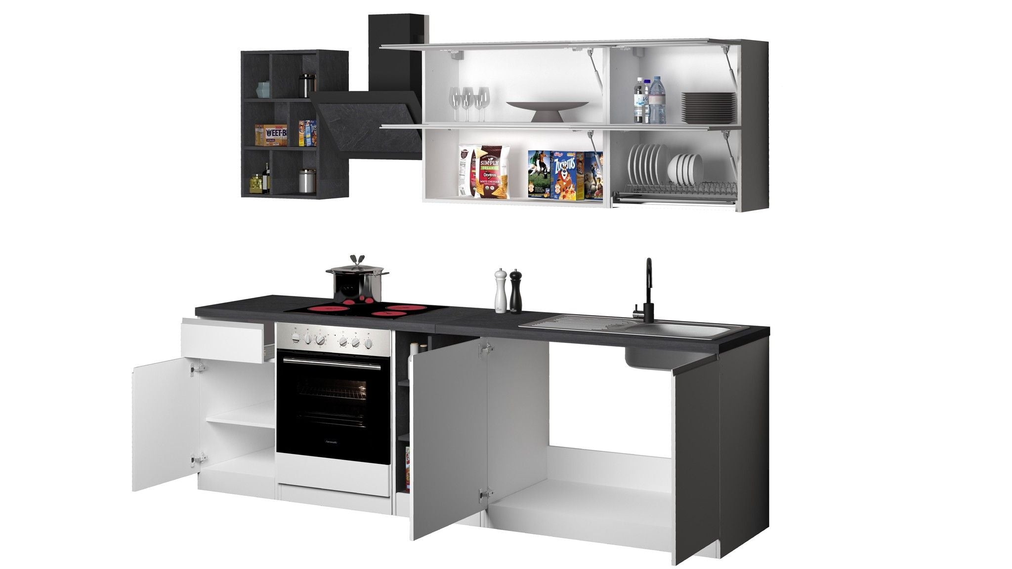 Cucina lineare SOLE 256 cm, composizione 3