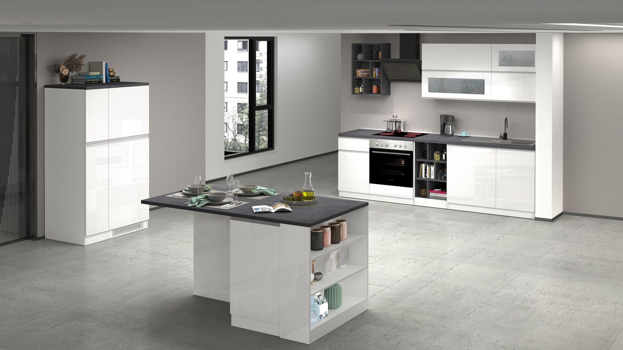 Cucina lineare SOLE 256 cm, composizione 3