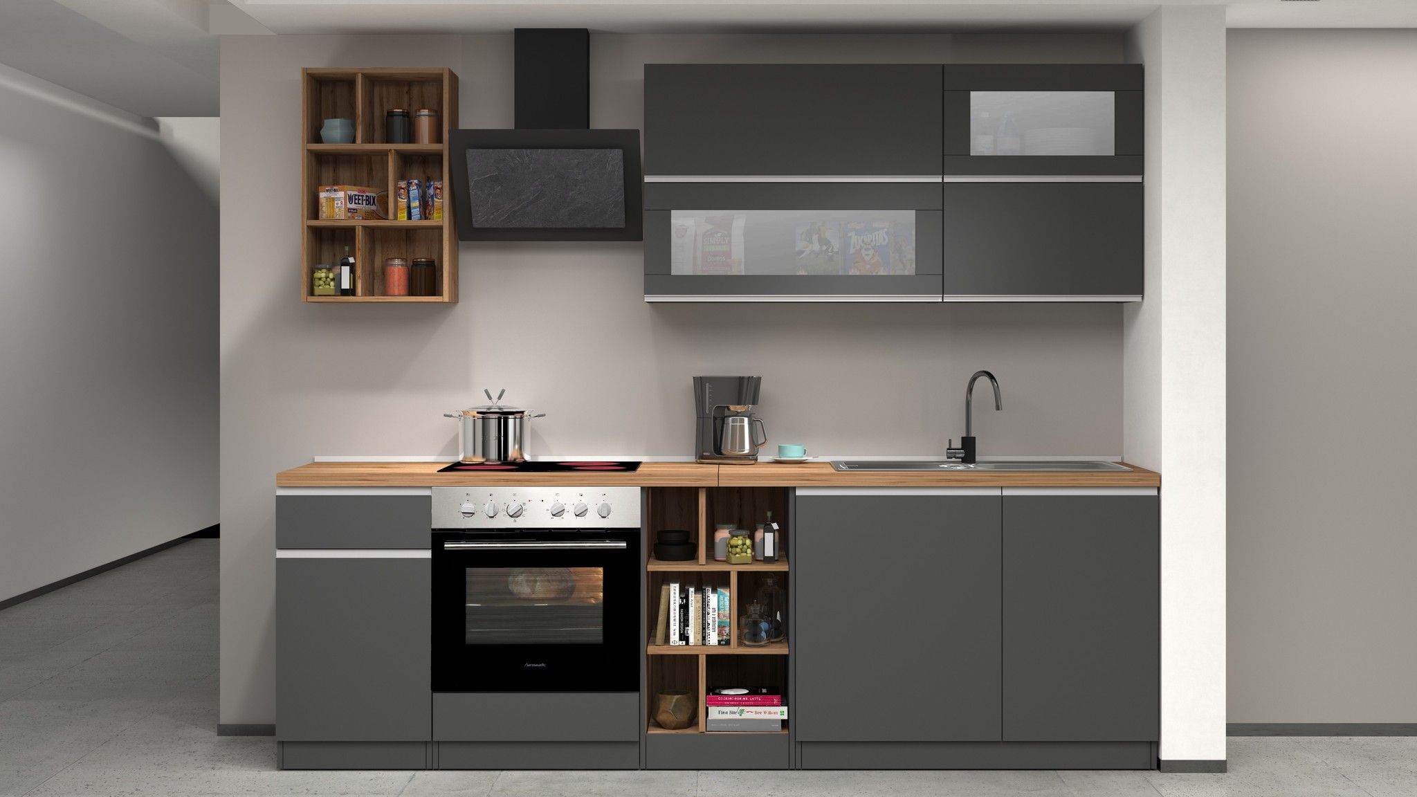 Cucina lineare SOLE 256 cm, composizione 3.