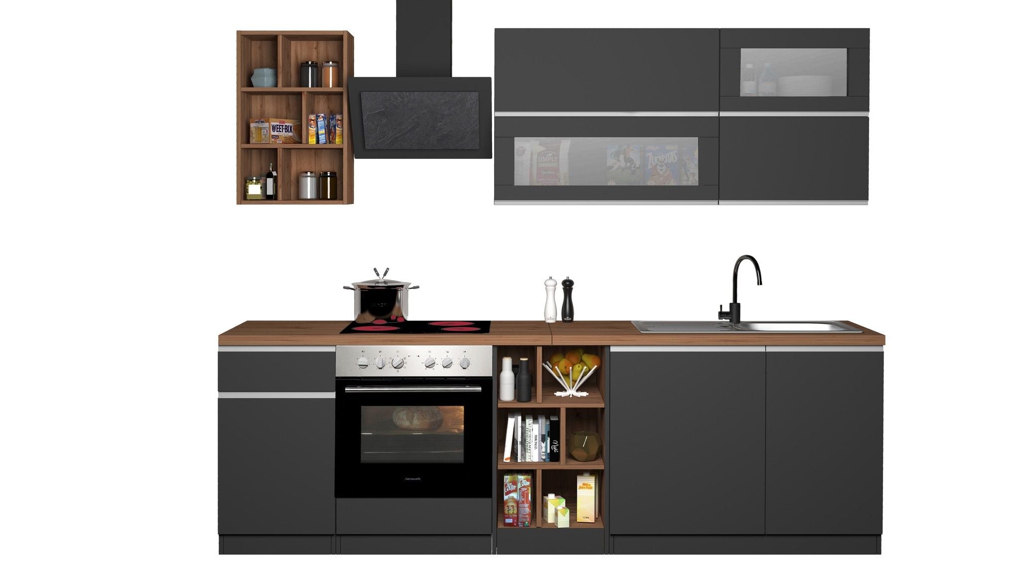 Cucina lineare SOLE 256 cm, composizione 3.