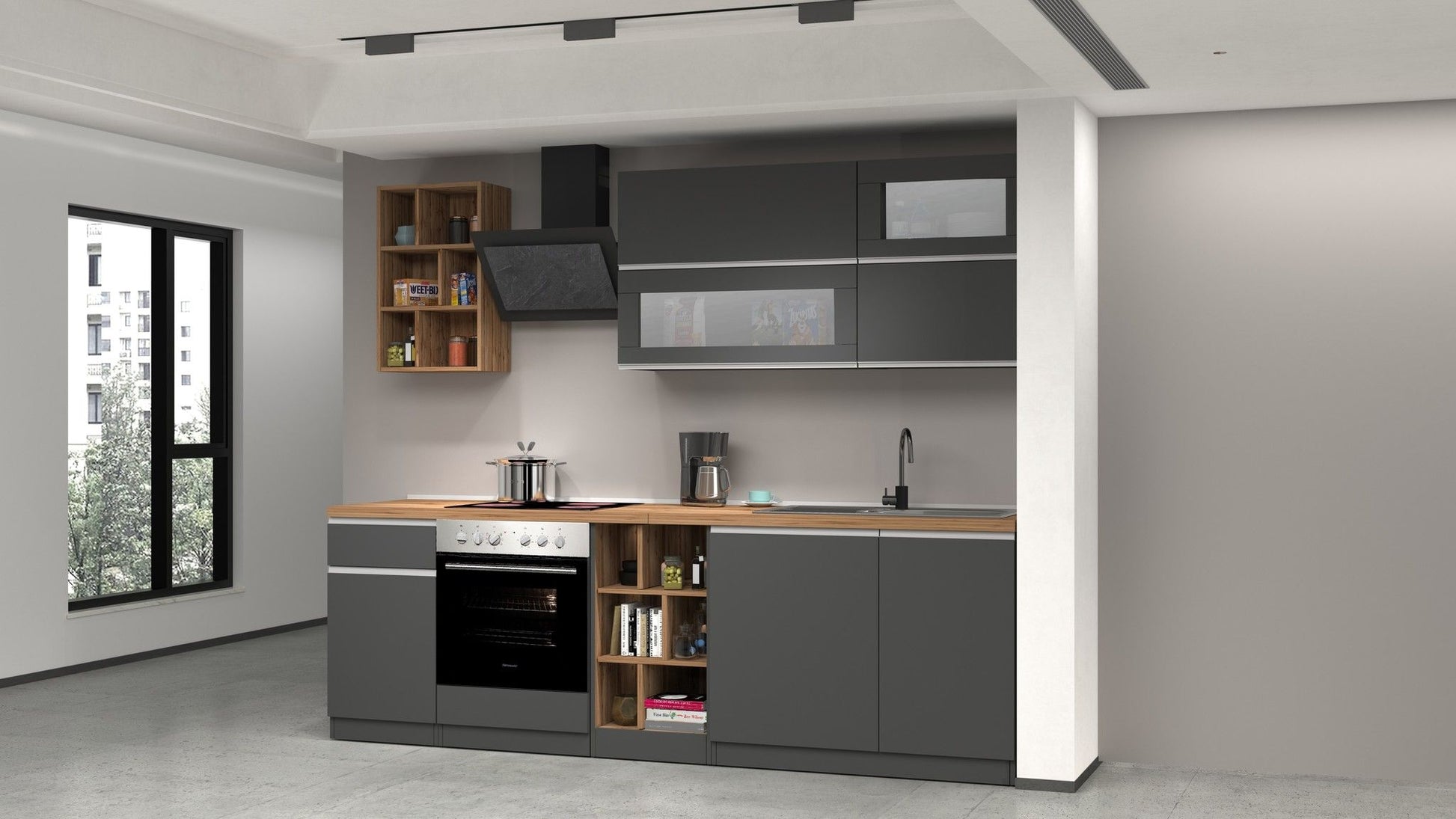 Cucina lineare SOLE 256 cm, composizione 3.