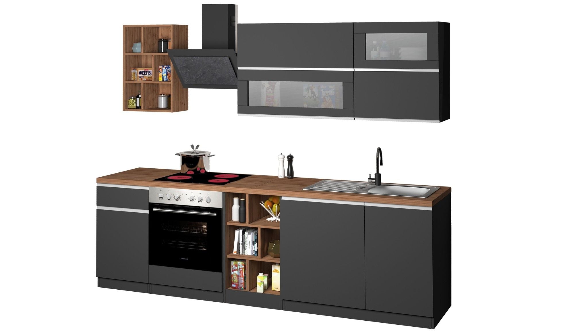 Cucina lineare SOLE 256 cm, composizione 3.