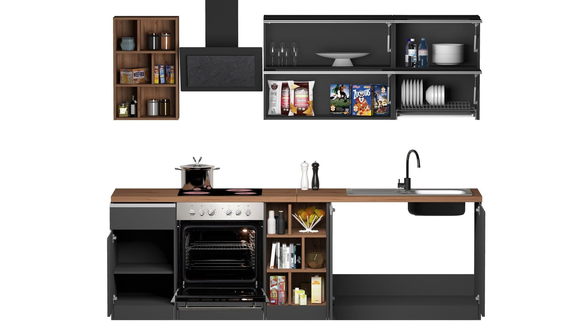 Cucina lineare SOLE 256 cm, composizione 3.