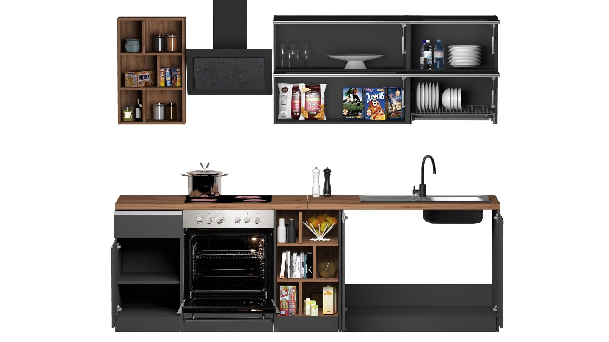 Cucina lineare SOLE 256 cm, composizione 3.