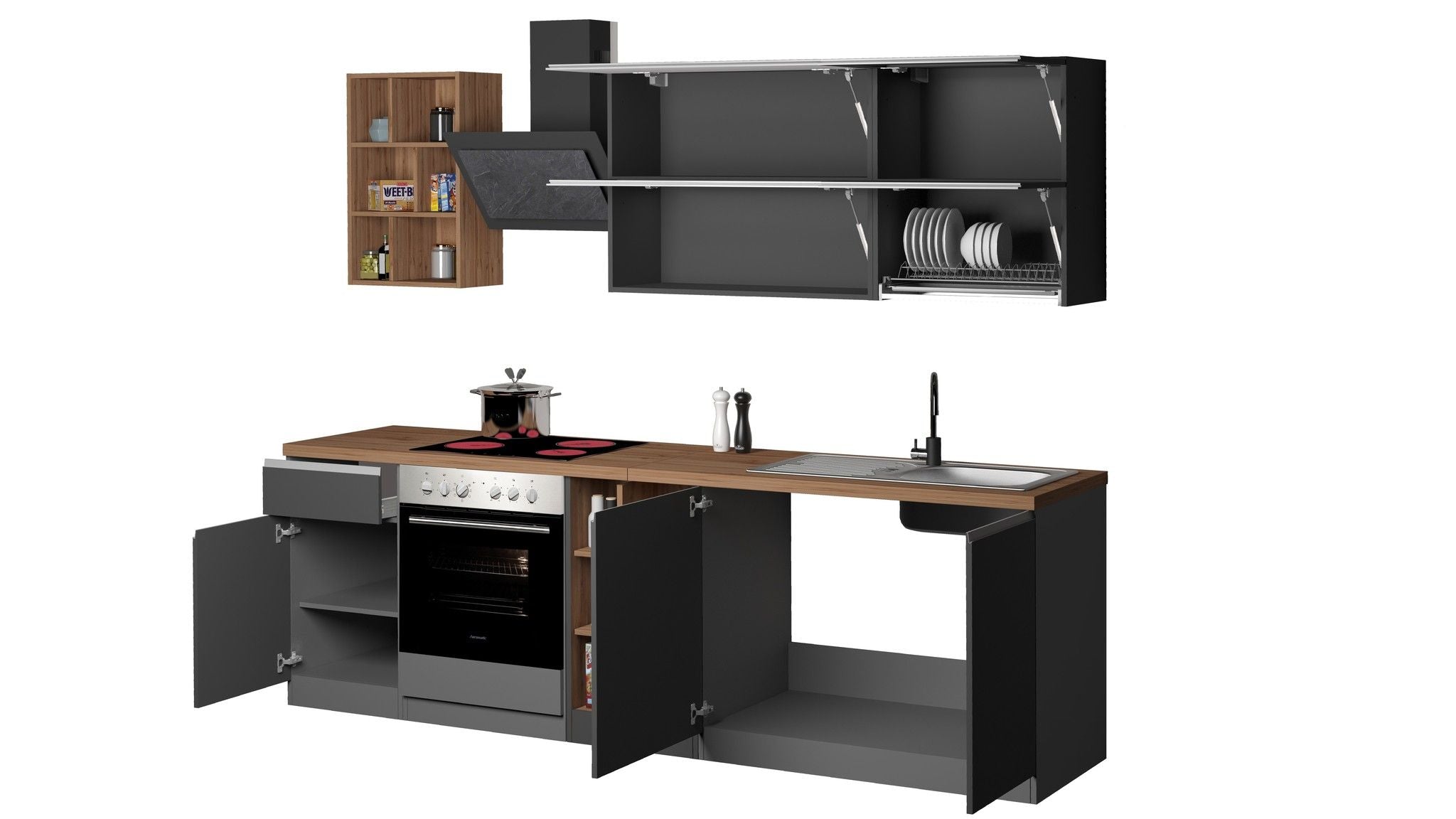 Cucina lineare SOLE 256 cm, composizione 3