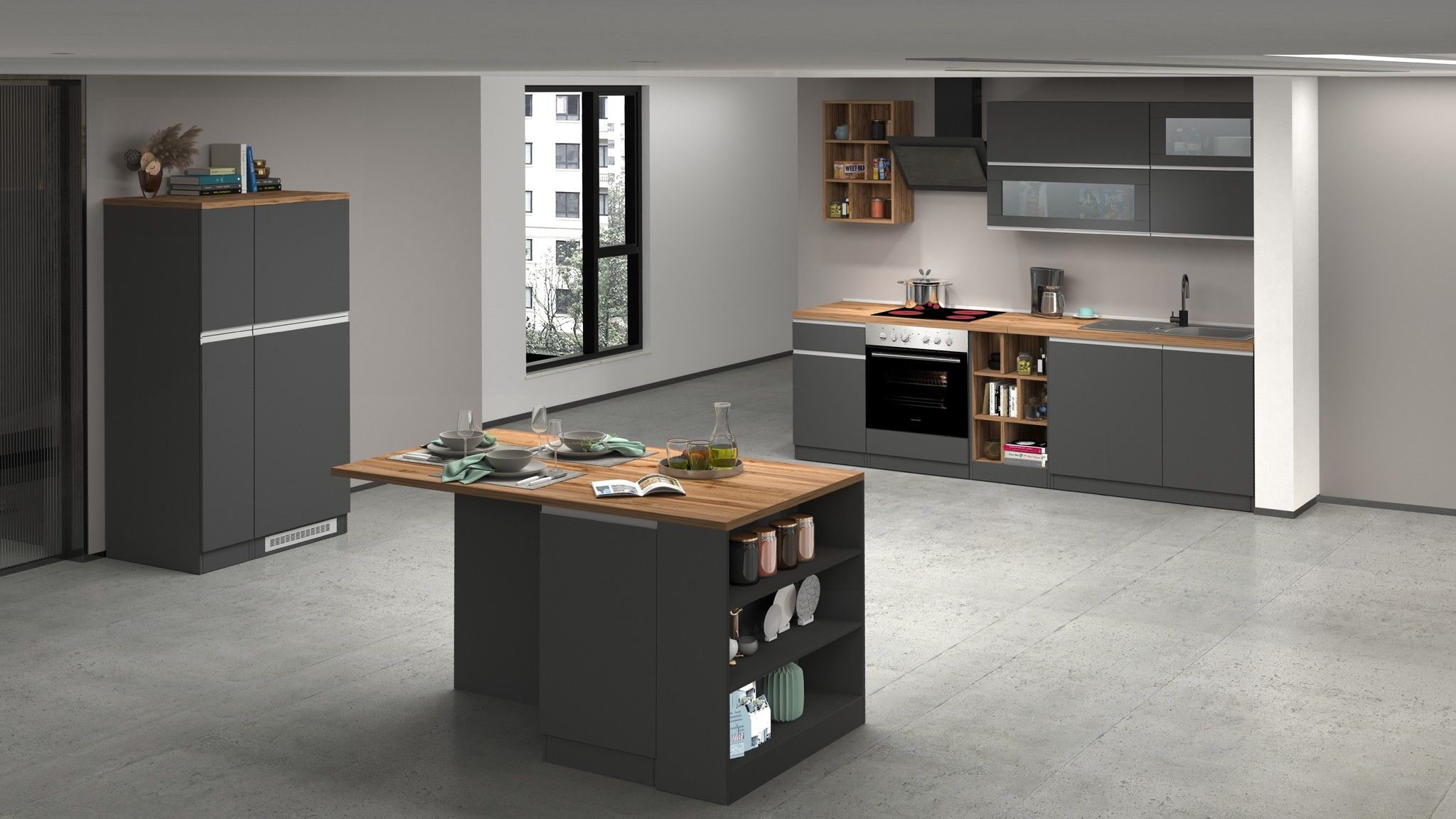Cucina lineare SOLE 256 cm, composizione 3