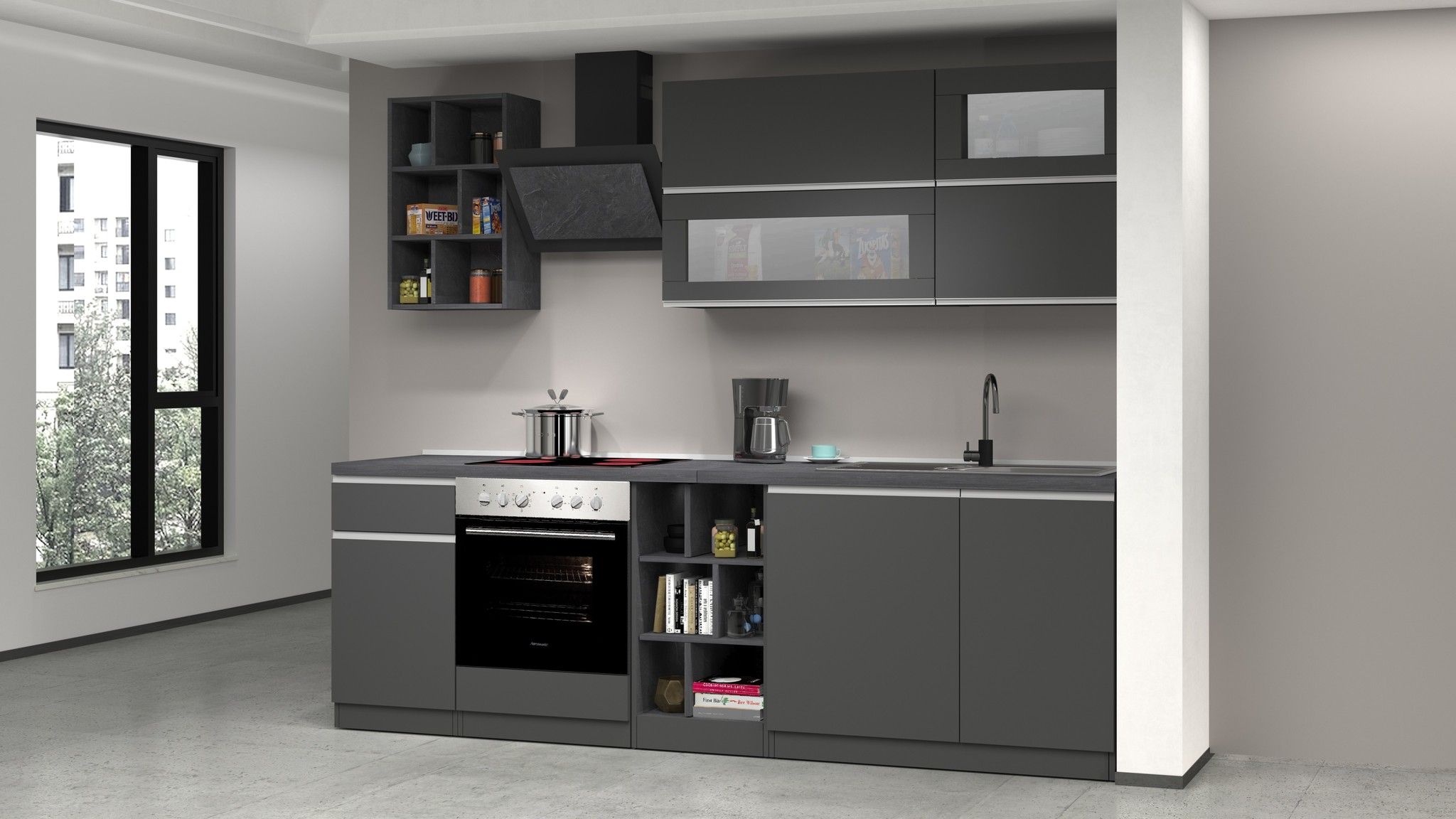 Cucina lineare SOLE 256 cm, composizione 3.