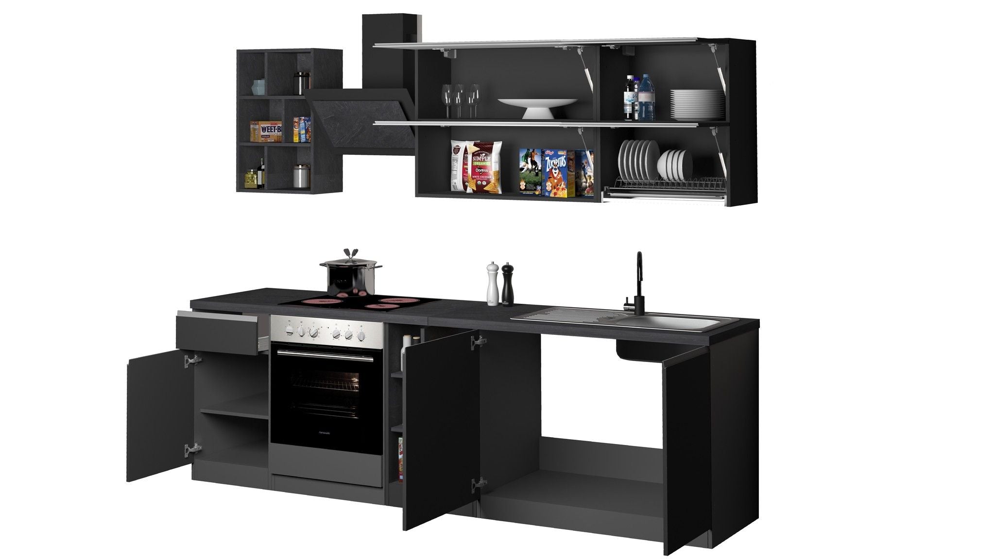 Cucina lineare SOLE 256 cm, composizione 3.