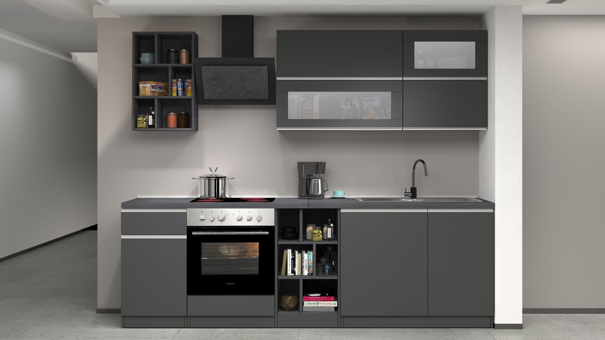 Cucina lineare SOLE 256 cm, composizione 3.