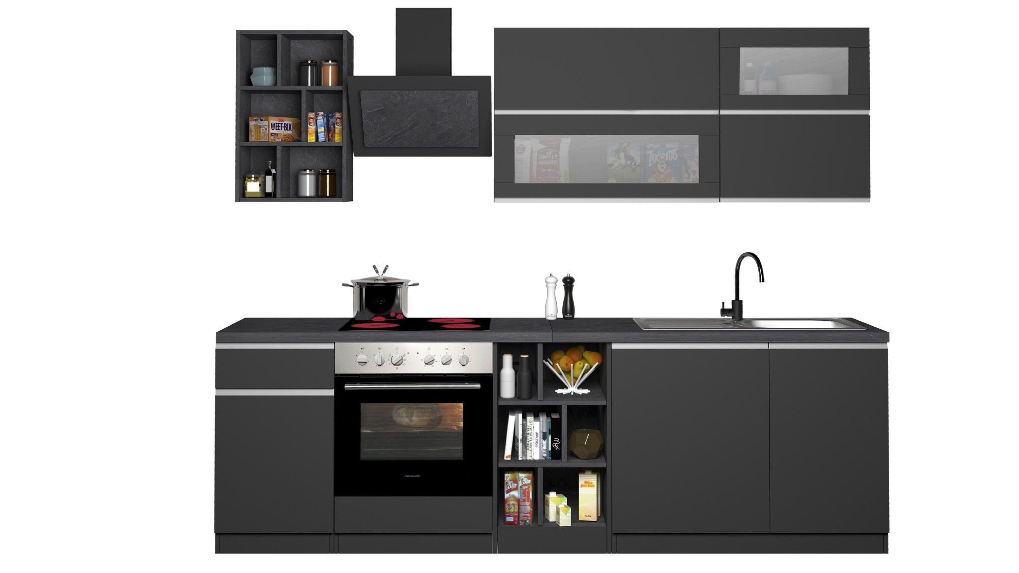 Cucina lineare SOLE 256 cm, composizione 3.